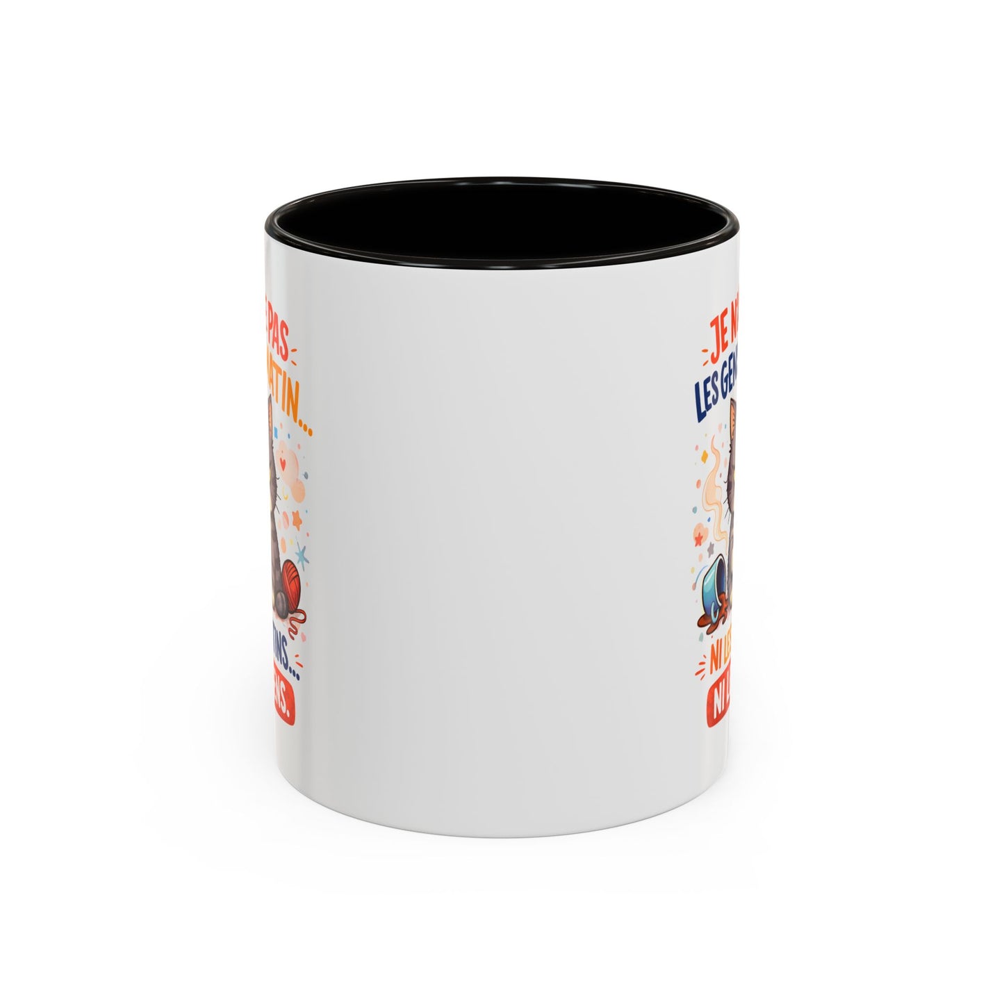 Tasse Chat Drôle “Je n’aime pas les gens du matin” – Mug Humour Chat Café Noir Bleu Rouge – Cadeau Original Amoureux des Chats 325ml