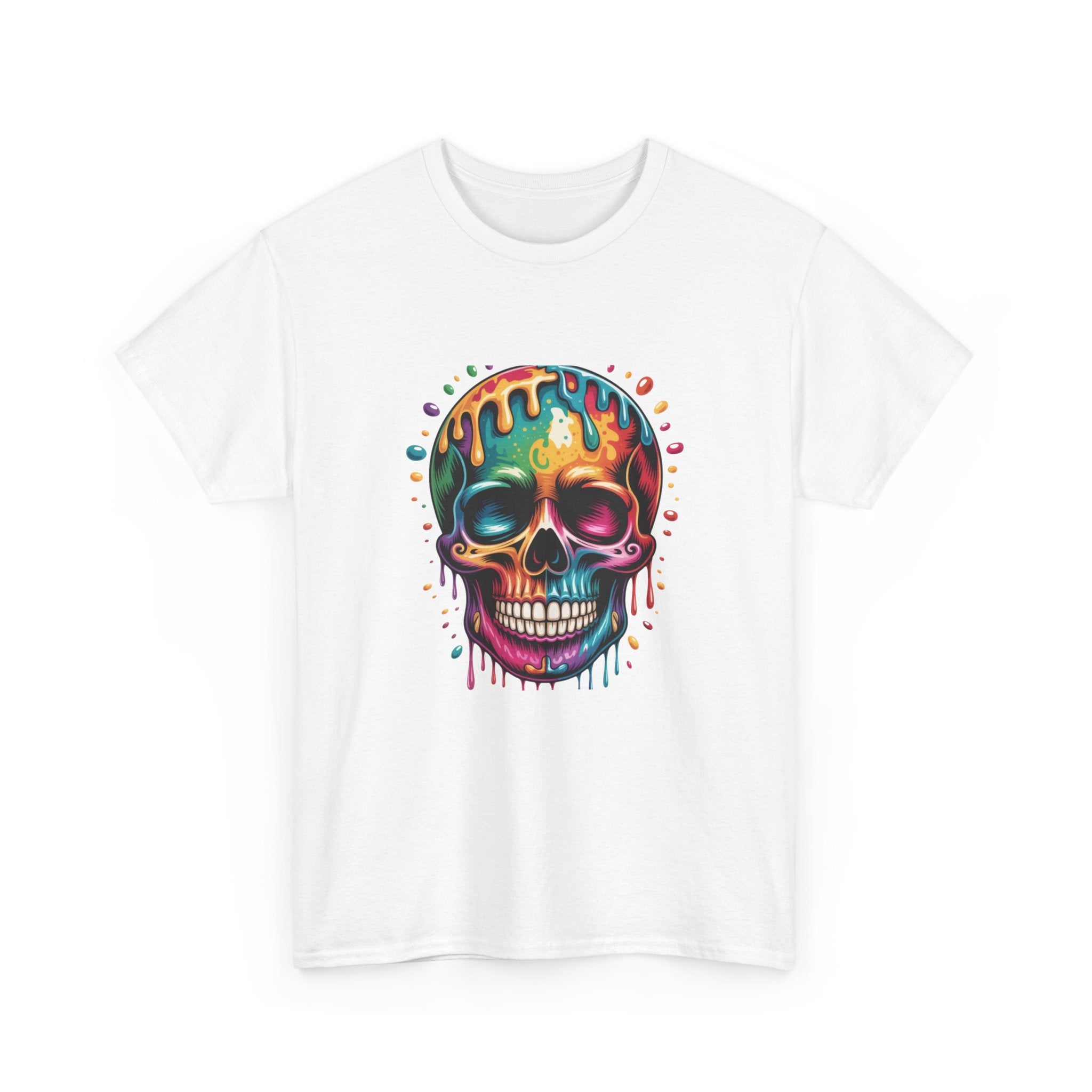 T-Shirt Crâne Multicolore Psychédélique Adulte – Skull Dripping Colorful – Tee Shirt Street Art Original