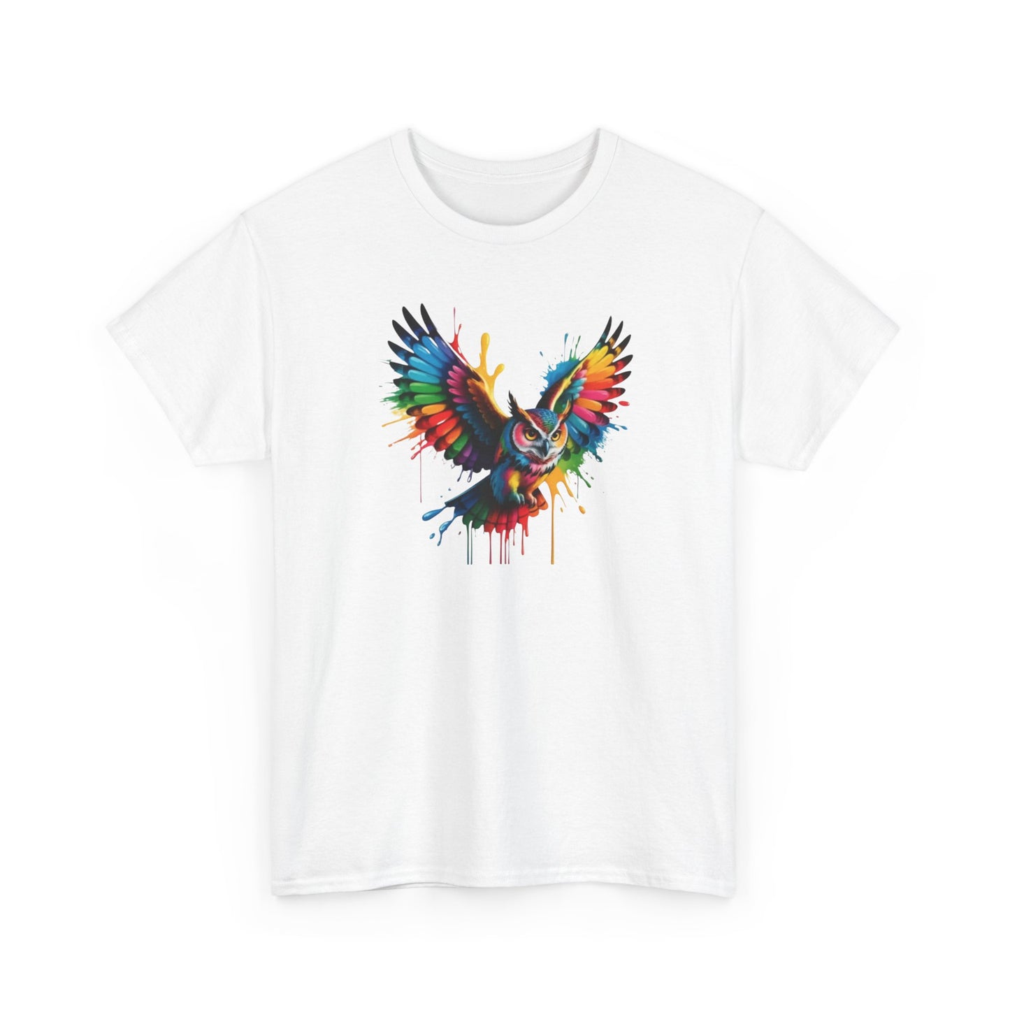 T-Shirt Hibou Coloré – Tee Shirt Chouette Art Dripping Multicolore – Cadeau Animal Streetwear Noir Blanc Gris