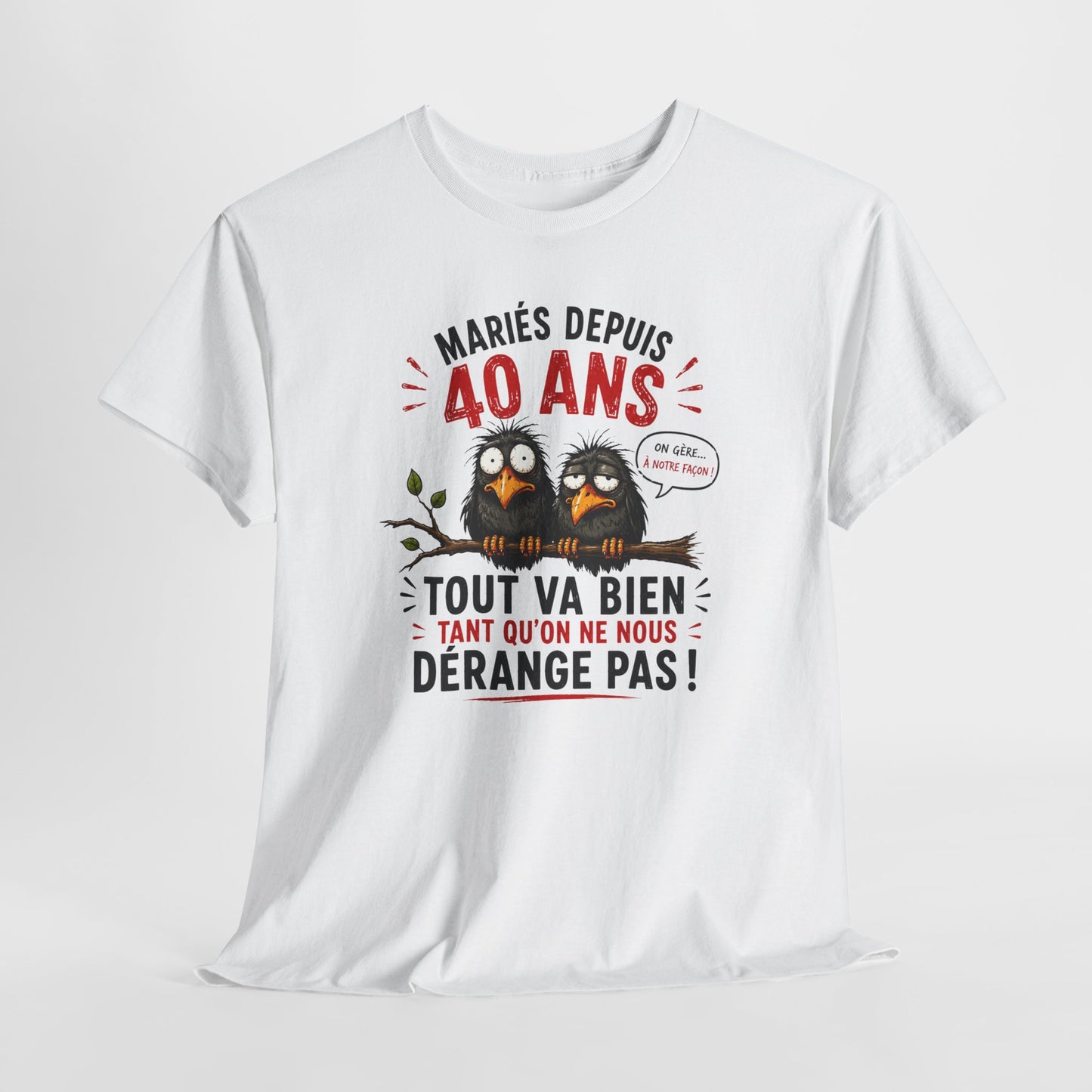 Tee-Shirt Homme Femme Mariés Depuis 40 Ans – Cadeau Anniversaire de Mariage Noces d'Émeraude – Humour Couple Original