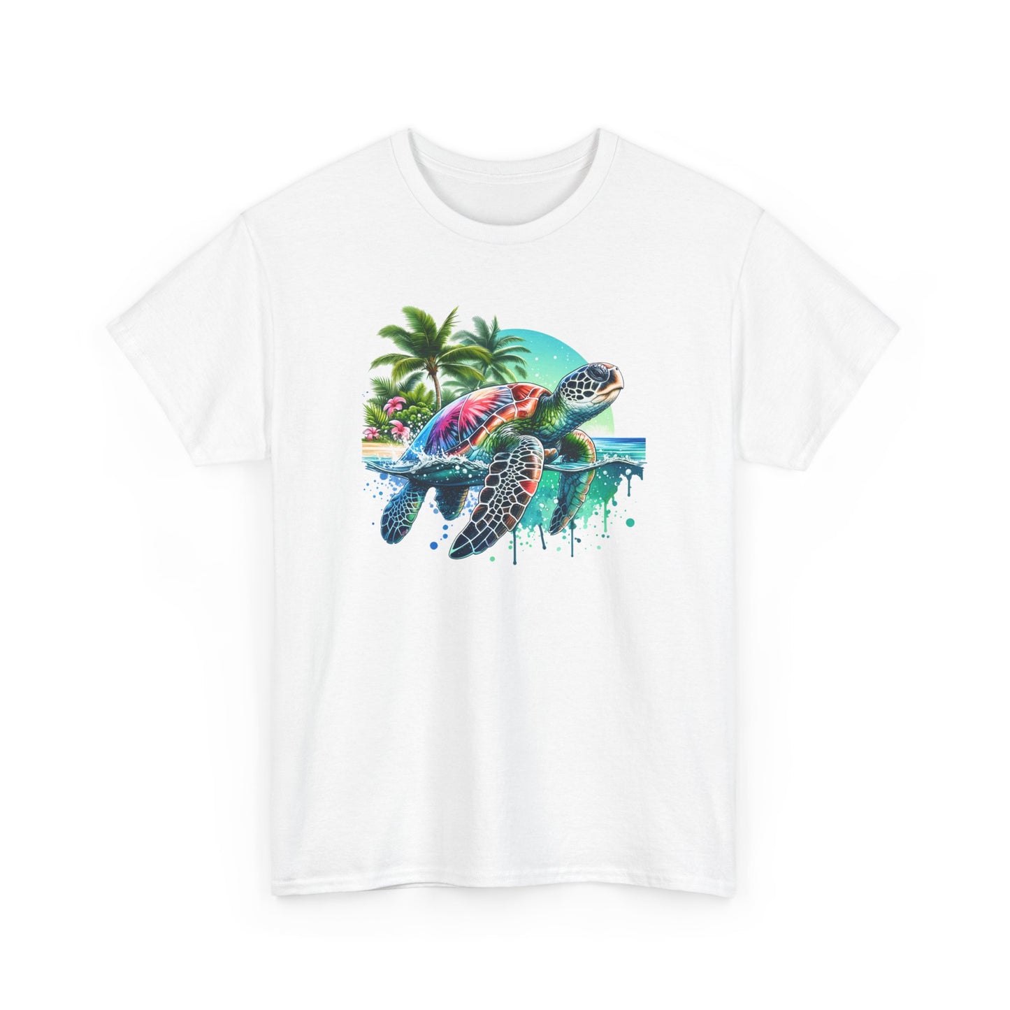 Tee Shirt Tortue de Mer Tropicale – Plage Palmiers Océan – Cadeau Amoureux de la Mer Blanc Gris Noir