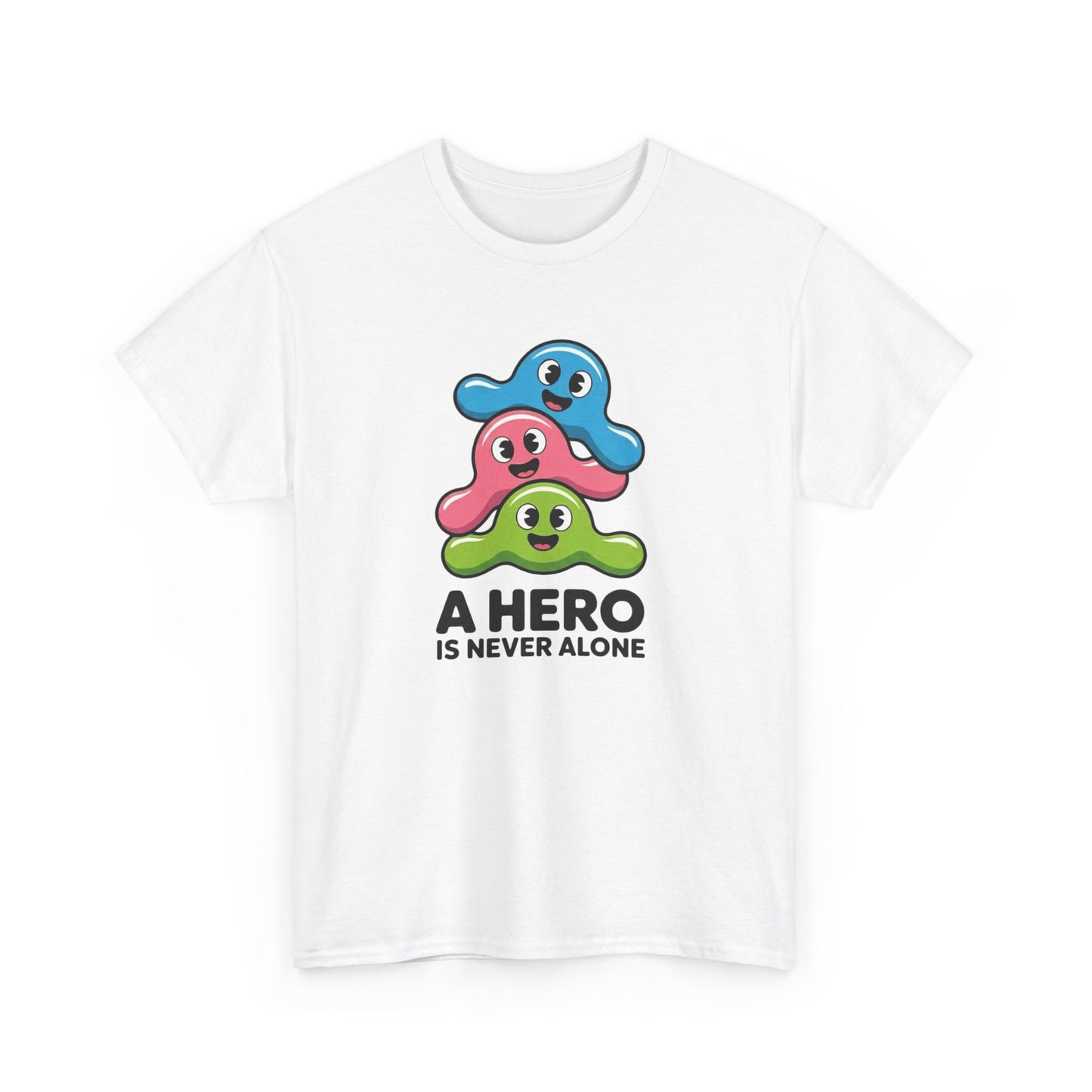 T-Shirt Kawaii Homme Femme – Tee Shirt Cute Hero Never Alone – Cadeau Mignon Positif Noir Blanc Gris