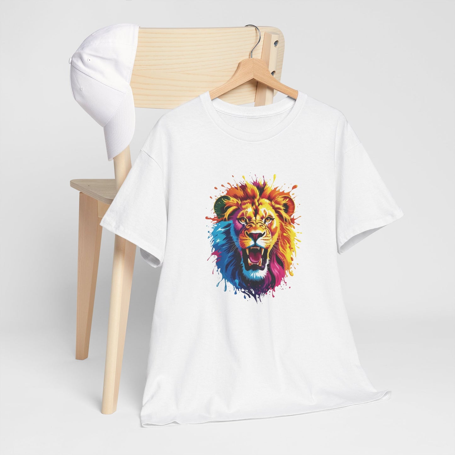 T-Shirt Lion Coloré – Tee Shirt Tête de Lion Art Dripping – Cadeau Animal Puissant Streetwear Noir Blanc Gris