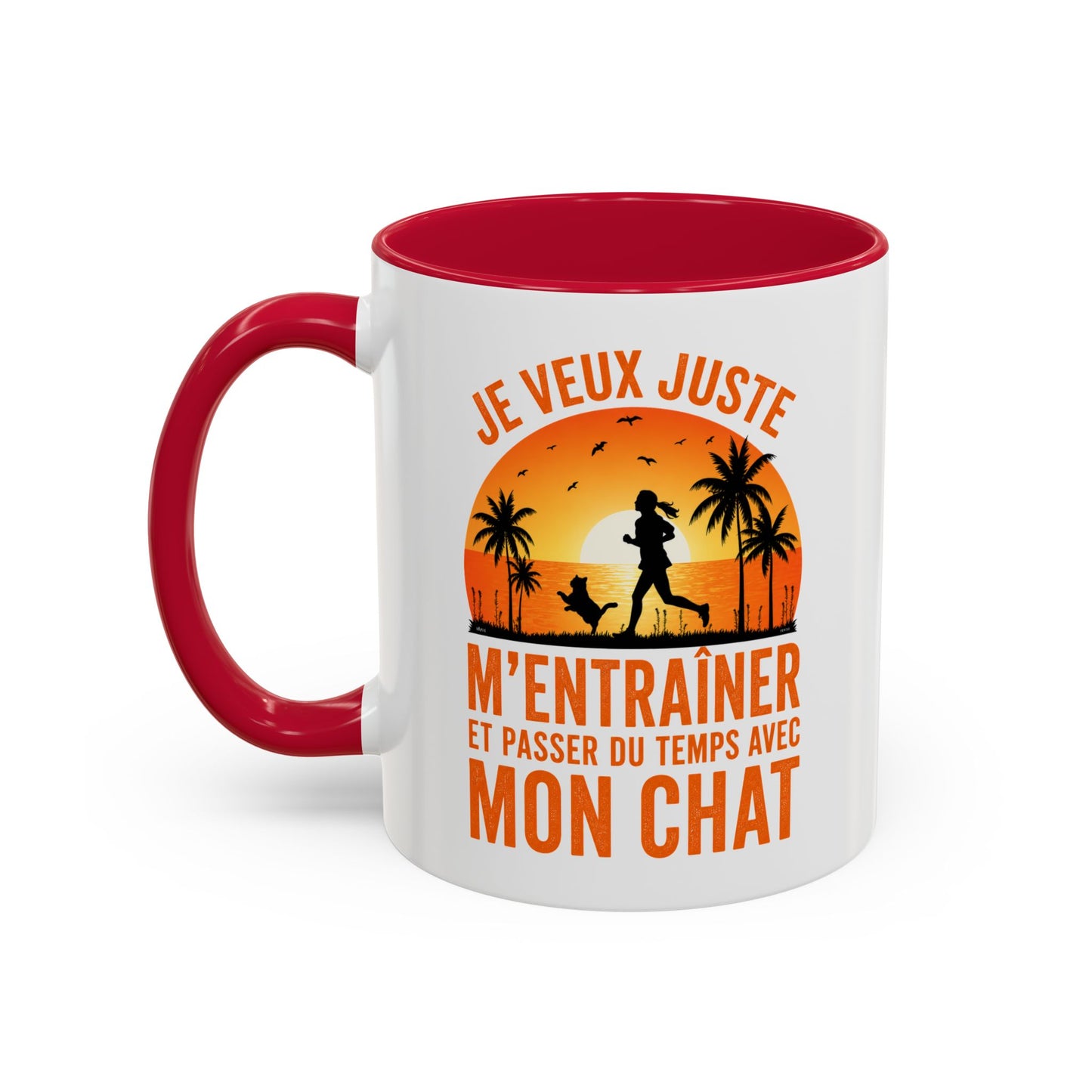 Mug Running Femme avec Chat – Tasse Course à Pied Jogging Sport – Cadeau Coureuse Amoureuse des Chats Noir Bleu Rouge