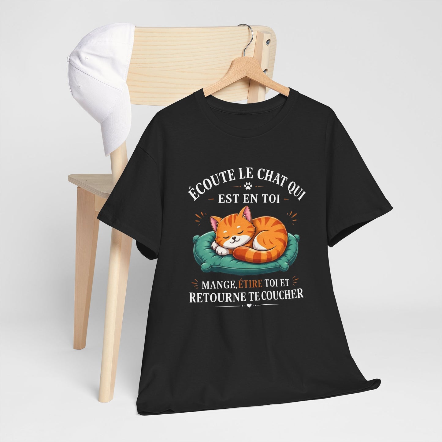 Tee Shirt Écoute Le Chat Qui Est En Toi – T-Shirt Humour Chat Dormir Manger Se Reposer – Cadeau Homme Femme Amoureux des Chats