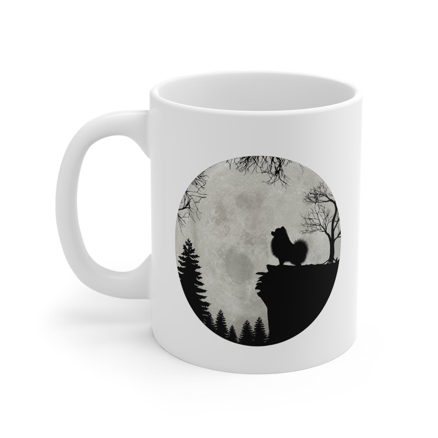 Mug Spitz Nain Silhouette sous la Lune – Tasse Chien Forêt Nature – Cadeau Original pour Amoureux des Chiens Homme et Femme 325 ml