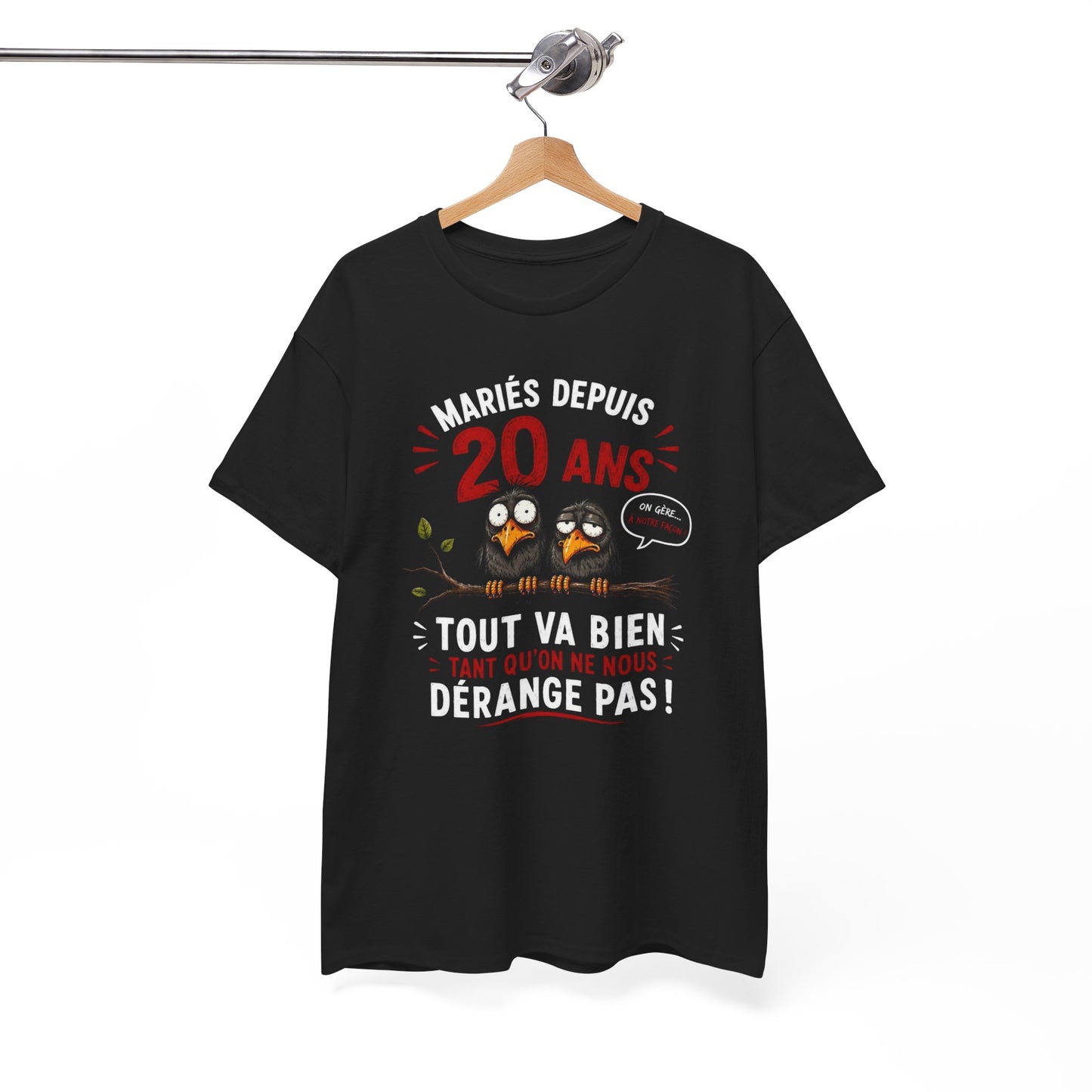 Tee-Shirt Homme Femme Mariés Depuis 20 Ans – Cadeau Anniversaire de Mariage Noces de Porcelaine – Humour Couple Original