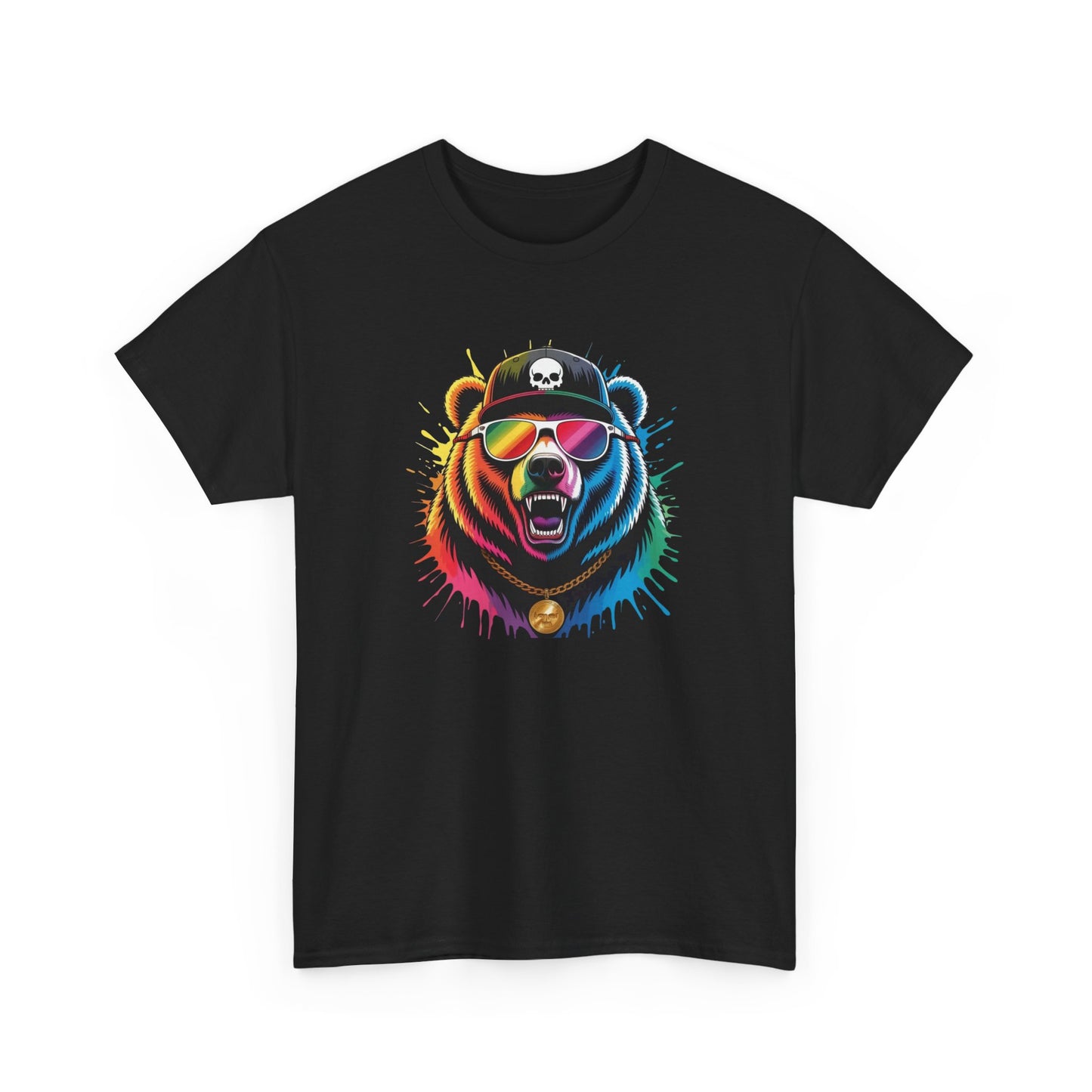 T-Shirt Ours Stylé Lunettes Colorées – Tee Shirt Bear Streetwear – Cadeau Original Hip Hop Noir Blanc Gris