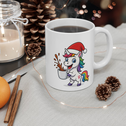 Mug Licorne Noël 325ml – Tasse Céramique Mignonne Arc-en-Ciel avec Bonnet Rouge – Cadeau Fêtes