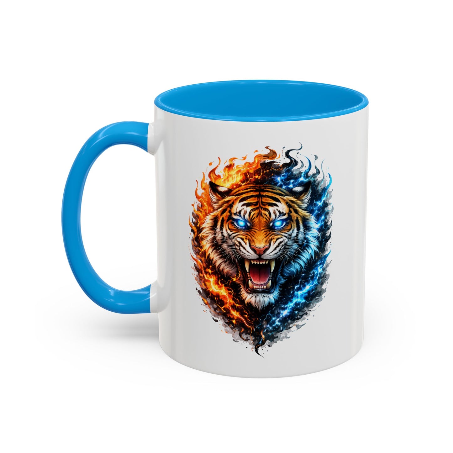 Tasse Tigre Feu Glace 325ml – Mug Céramique Design Animal Puissant Bleu Rouge Noir – Cadeau Original Fantaisie