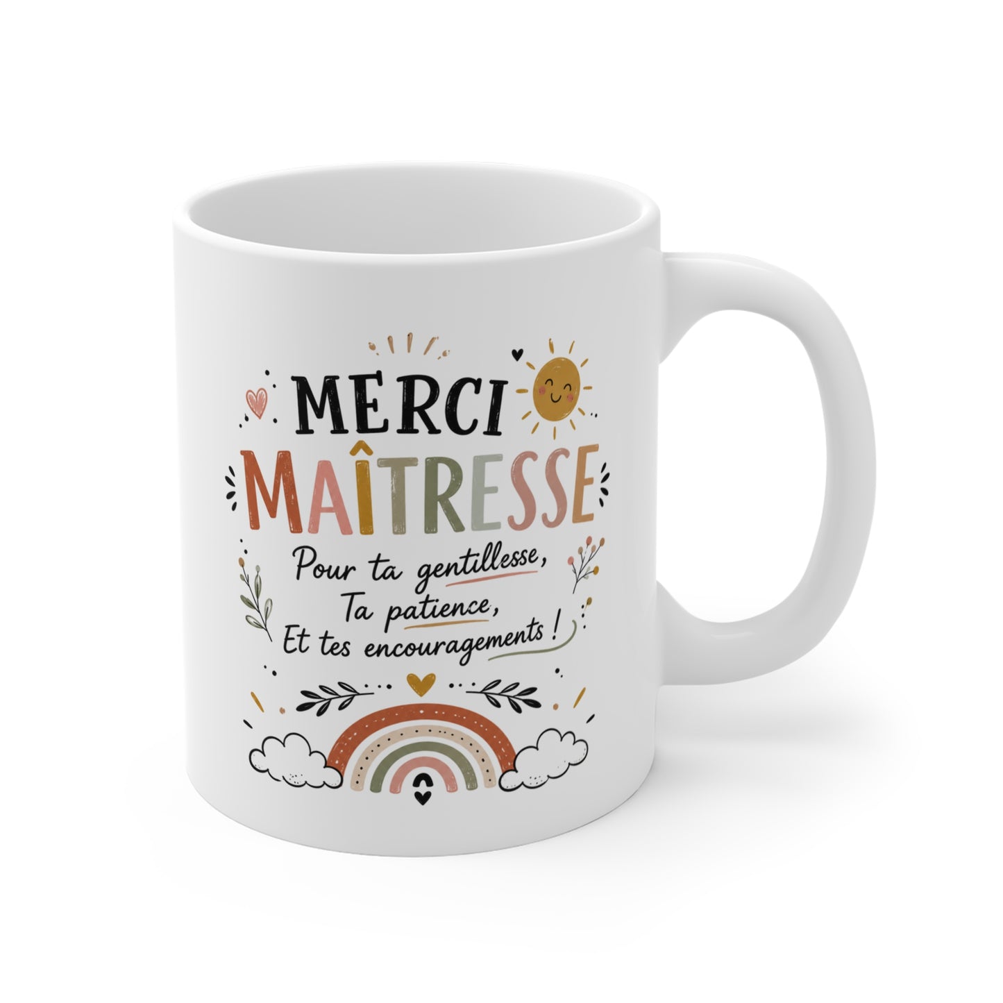 Tasse Merci Maîtresse – Mug Cadeau Maîtresse École Maternelle Primaire – Cadeau Femme 325ml