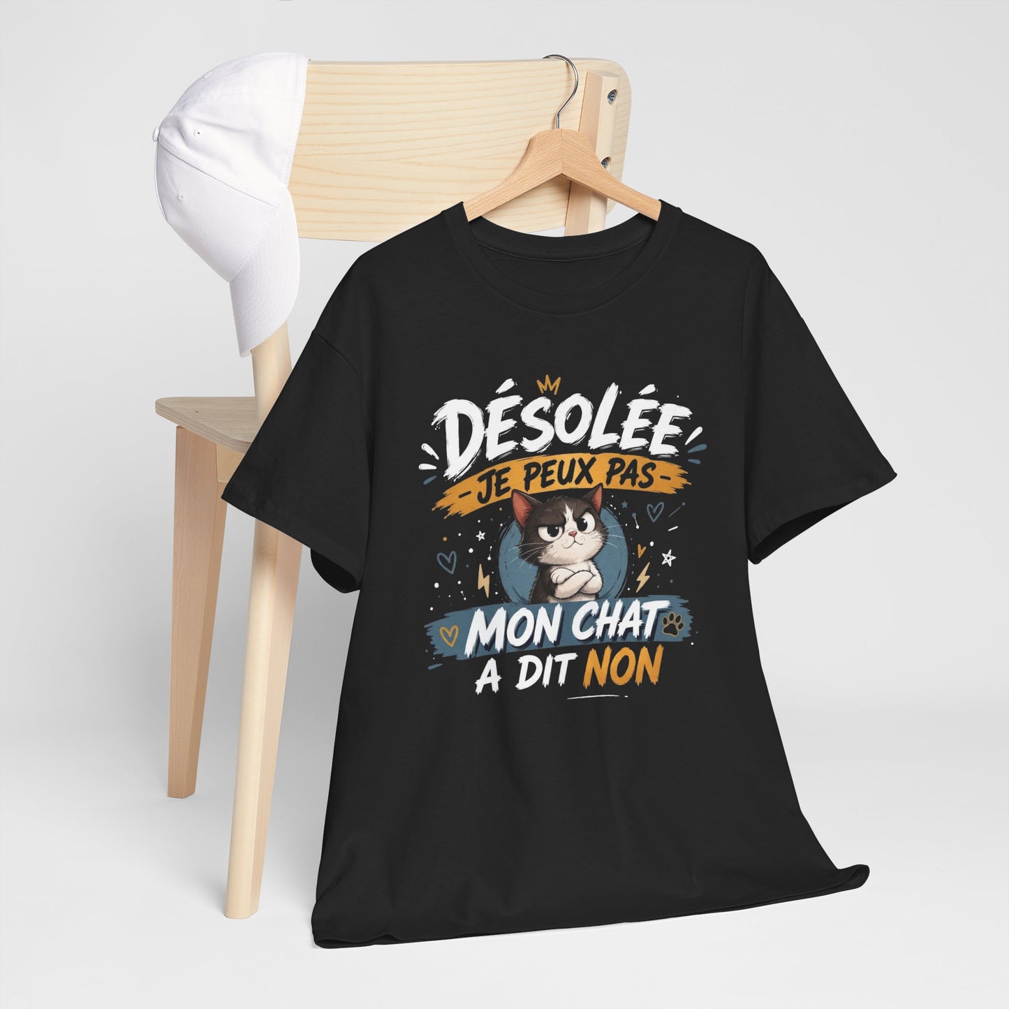 Tee-Shirt Désolée Je Peux Pas Mon Chat a Dit Non – Cadeau Humour Chat Femme Homme – Chaton Drôle Amoureux des Chats