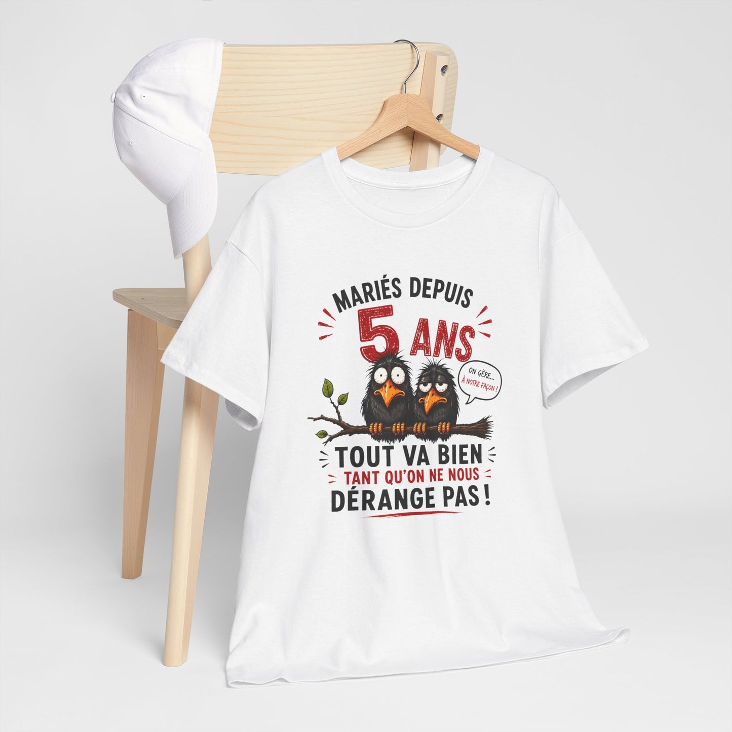 Tee-Shirt Homme Femme Mariés Depuis 5 Ans – Cadeau Anniversaire de Mariage Noces de Bois – Humour Couple Original