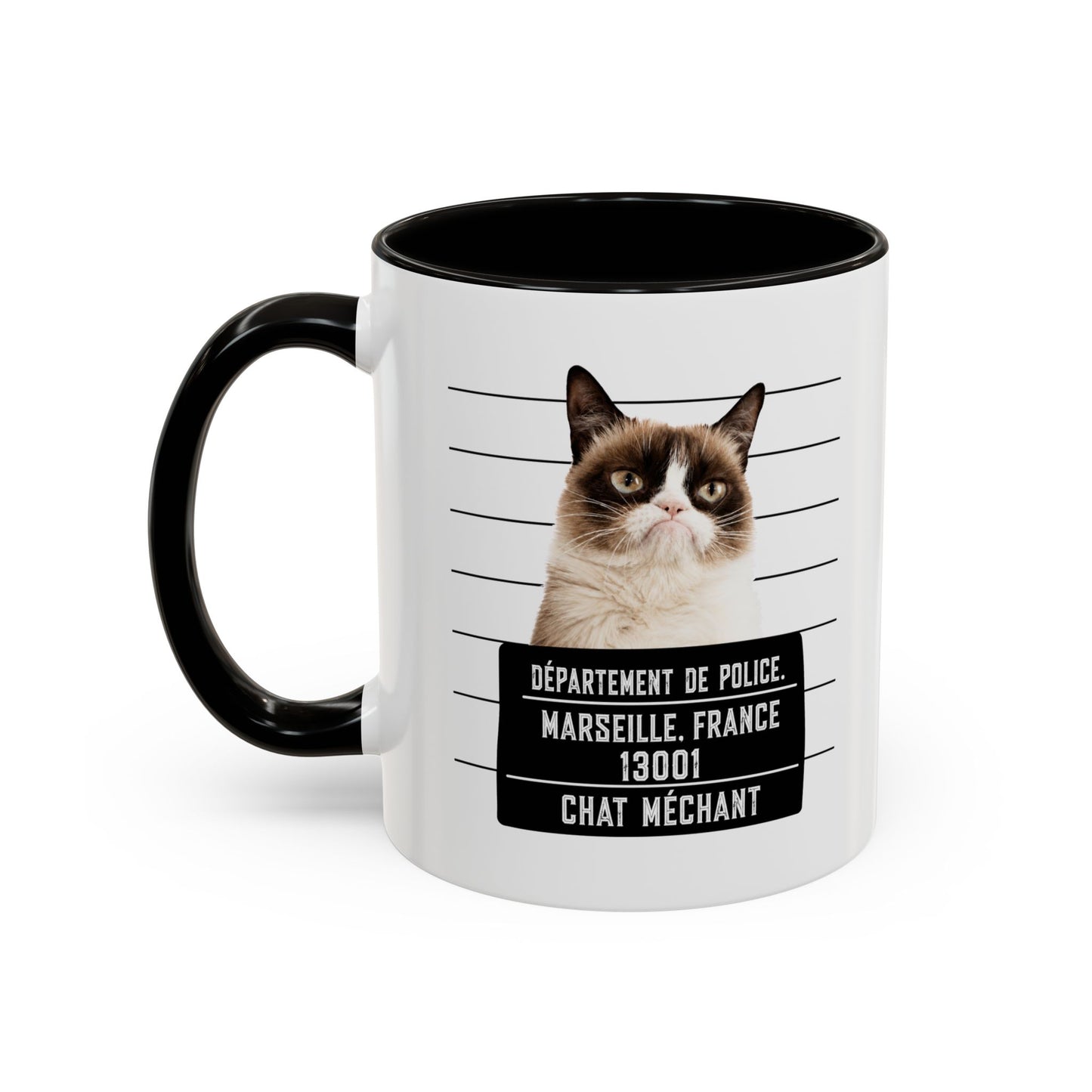 Tasse Chat Méchant Homme et Femme – Mug Chat Drôle Style Mugshot Police – Cadeau Original pour Amoureux des Chats – Céramique 325 ml