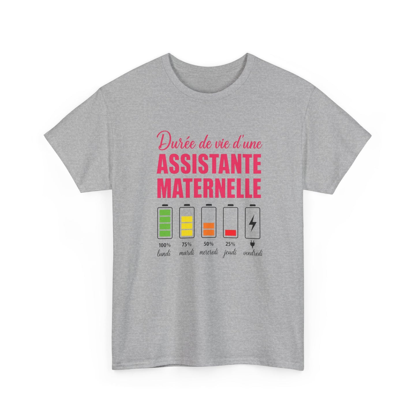 T-Shirt Assistante Maternelle Humour – Durée de Vie d’une Assistante Maternelle – Tee Shirt Femme Drôle