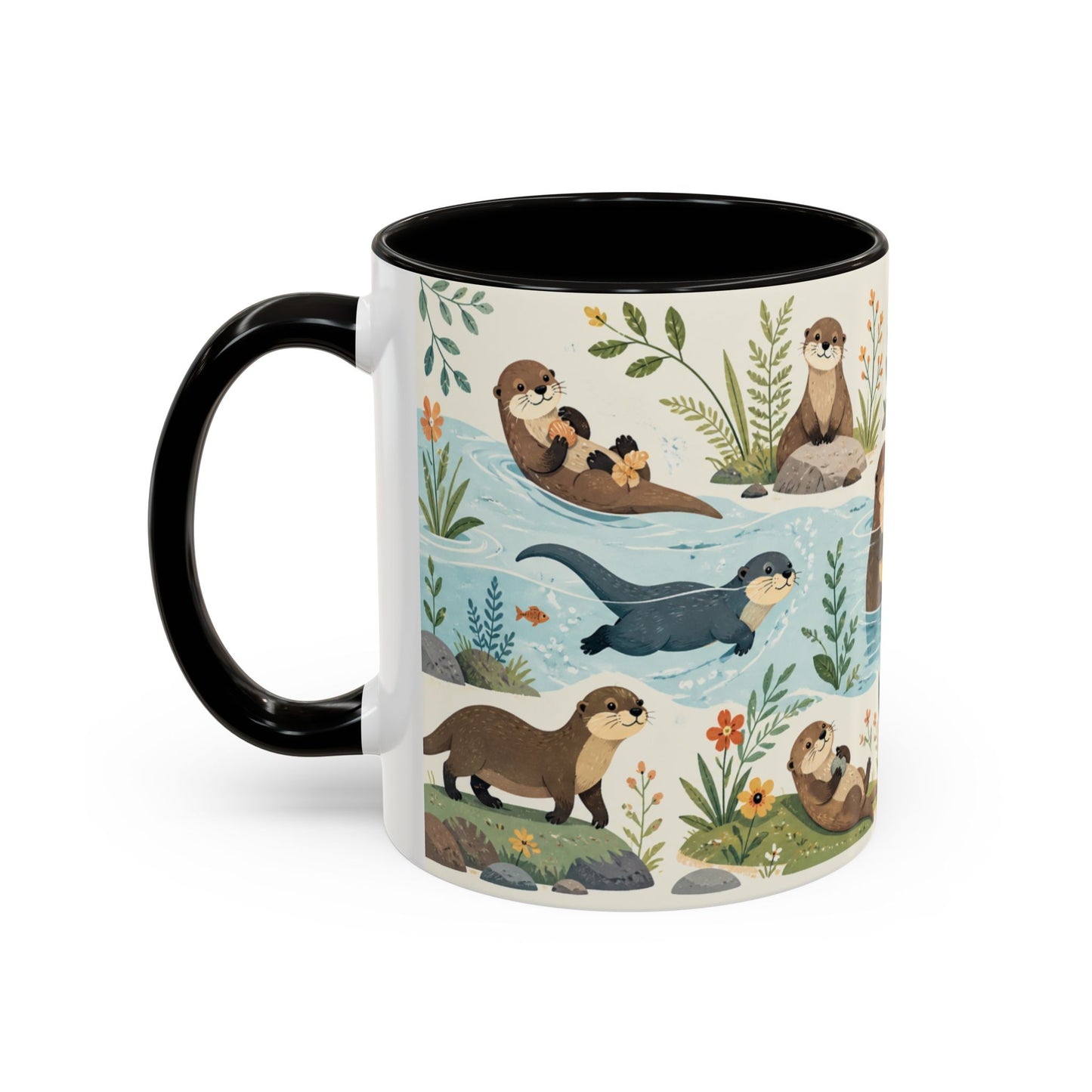 Tasse Loutres Mignonnes – Mug Animaux Nature et Rivière – Design Illustration Douce et Aquarelle – Céramique 325ml