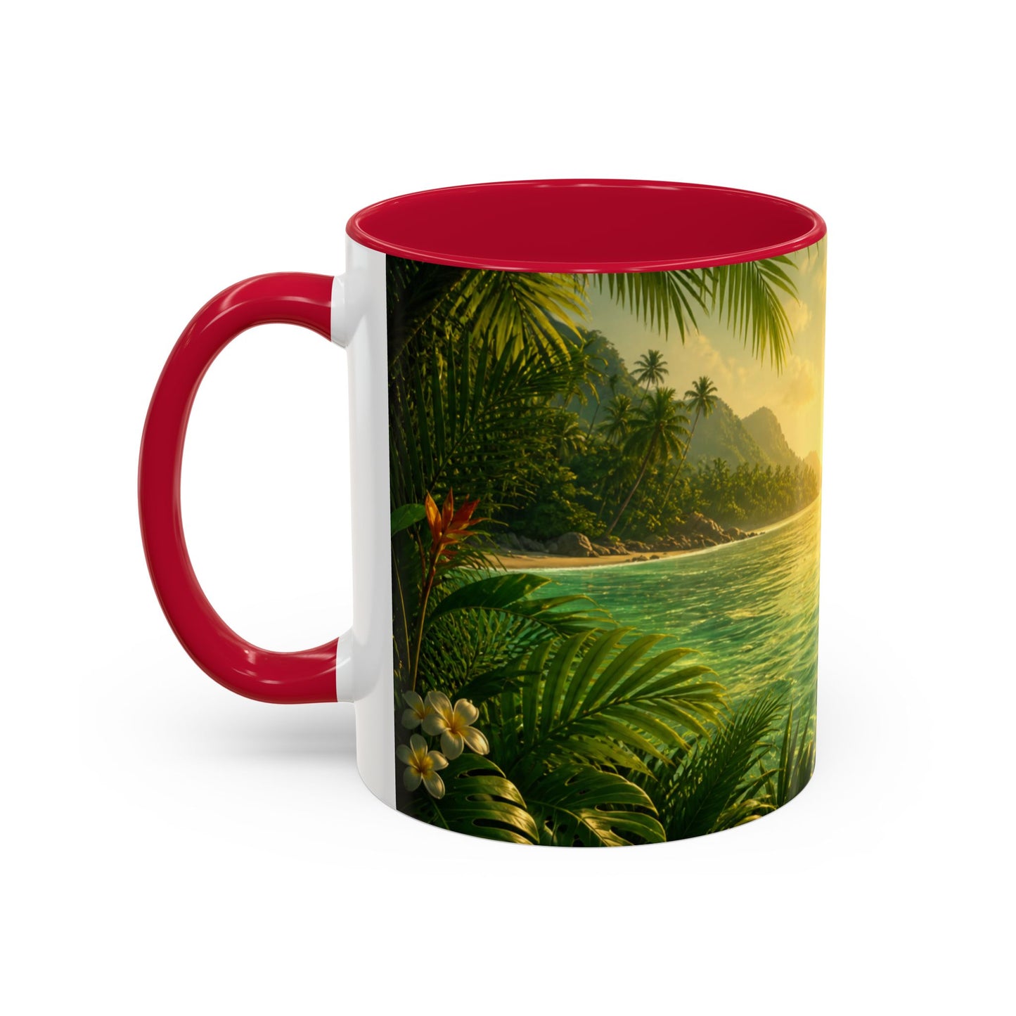 Tasse Plage Tropicale et Lagon – Mug Paysage Paradis Exotique – Design Nature et Palmiers – Céramique 325ml