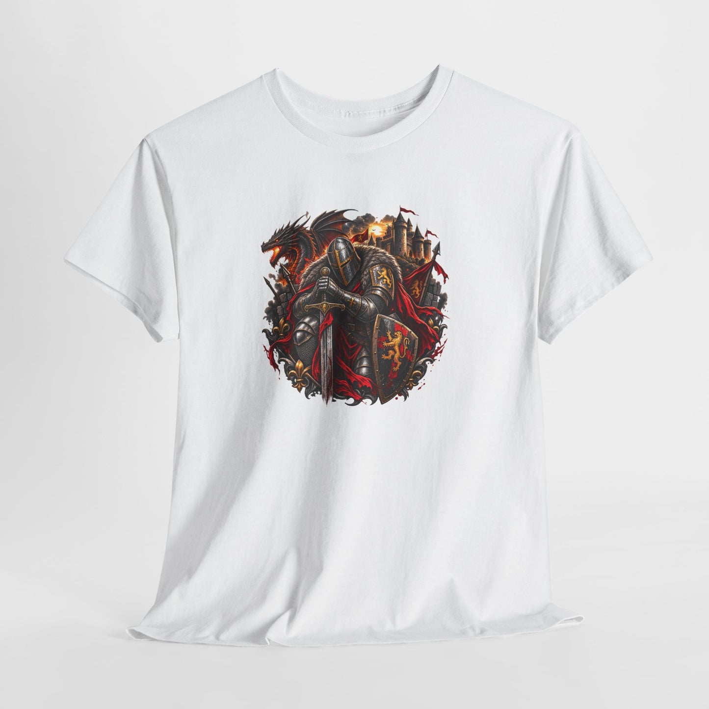 Tee Shirt Chevalier Médiéval Homme et Femme – Dragon Château Épée – T-Shirt Moyen Âge Guerrier Cadeau Original