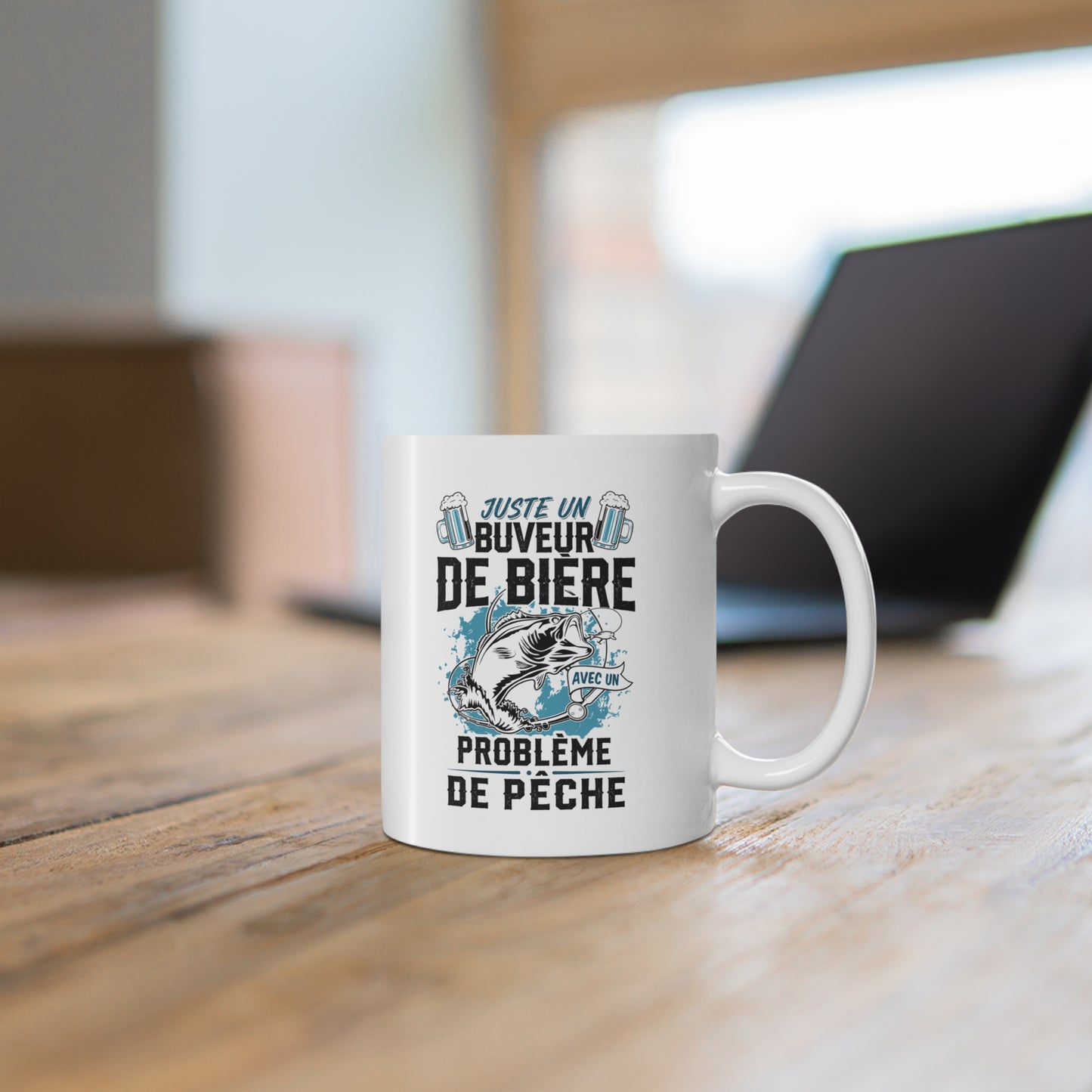 Mug Pêcheur Bière – Tasse Humoristique Poisson – Idée Cadeau Homme Passionné de Pêche – 325 ml
