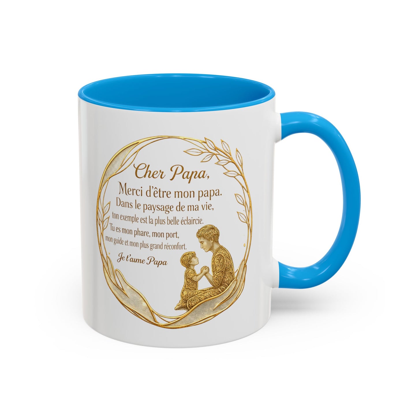 Tasse Papa Message Amour 325ml – Mug Céramique Cadeau Père Élégant Doré Citation Touchante Famille