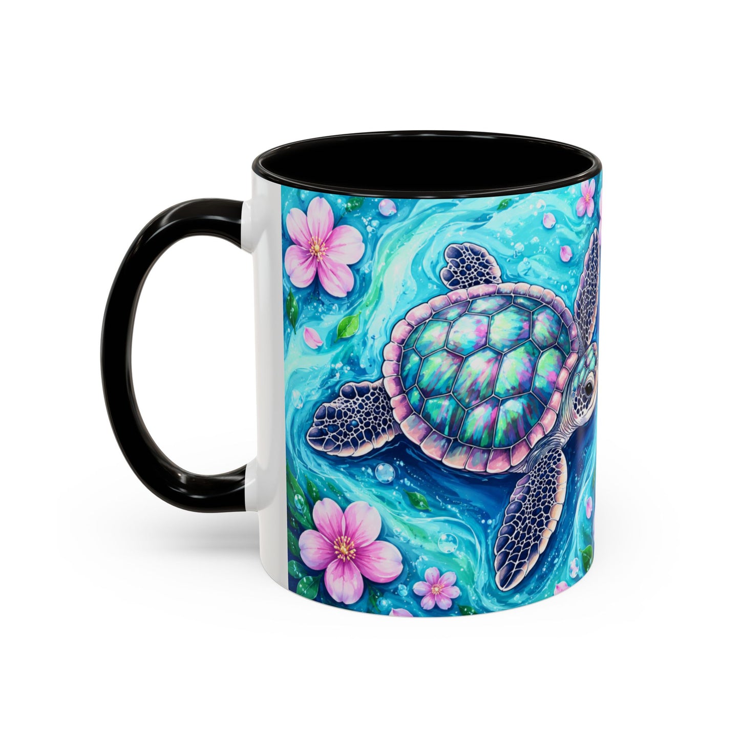 Tasse Tortue Marine Tropicale – Mug Océan et Fleurs Pastel – Cadeau Nature Mer 325ml