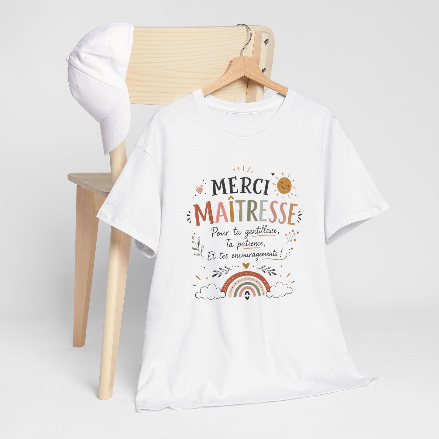 Tee Shirt Merci Maîtresse – Cadeau Remerciement Fin d’Année École Primaire – T-Shirt Femme Enseignante Gentillesse Patience