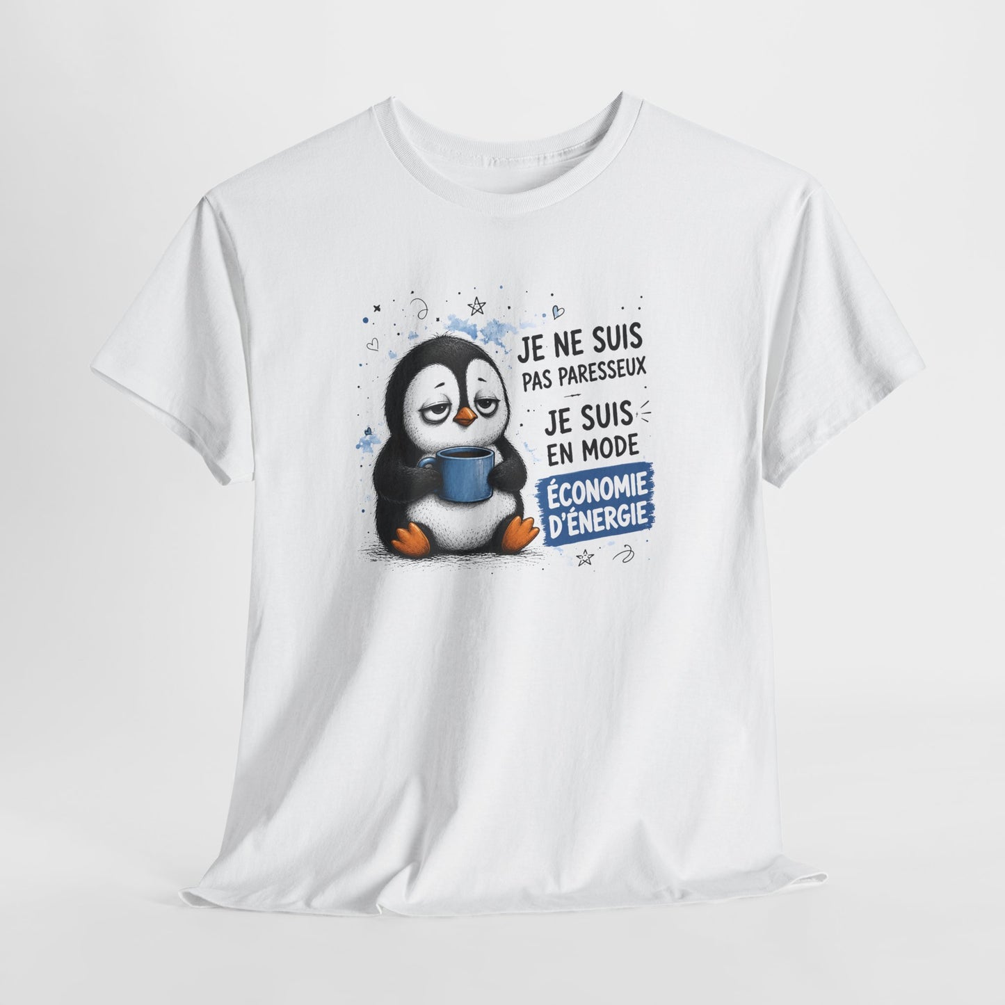 Tee-Shirt Humour Homme et Femme – Pingouin Fatigué Économie d’Énergie – Idée Cadeau Drôle Original Anniversaire