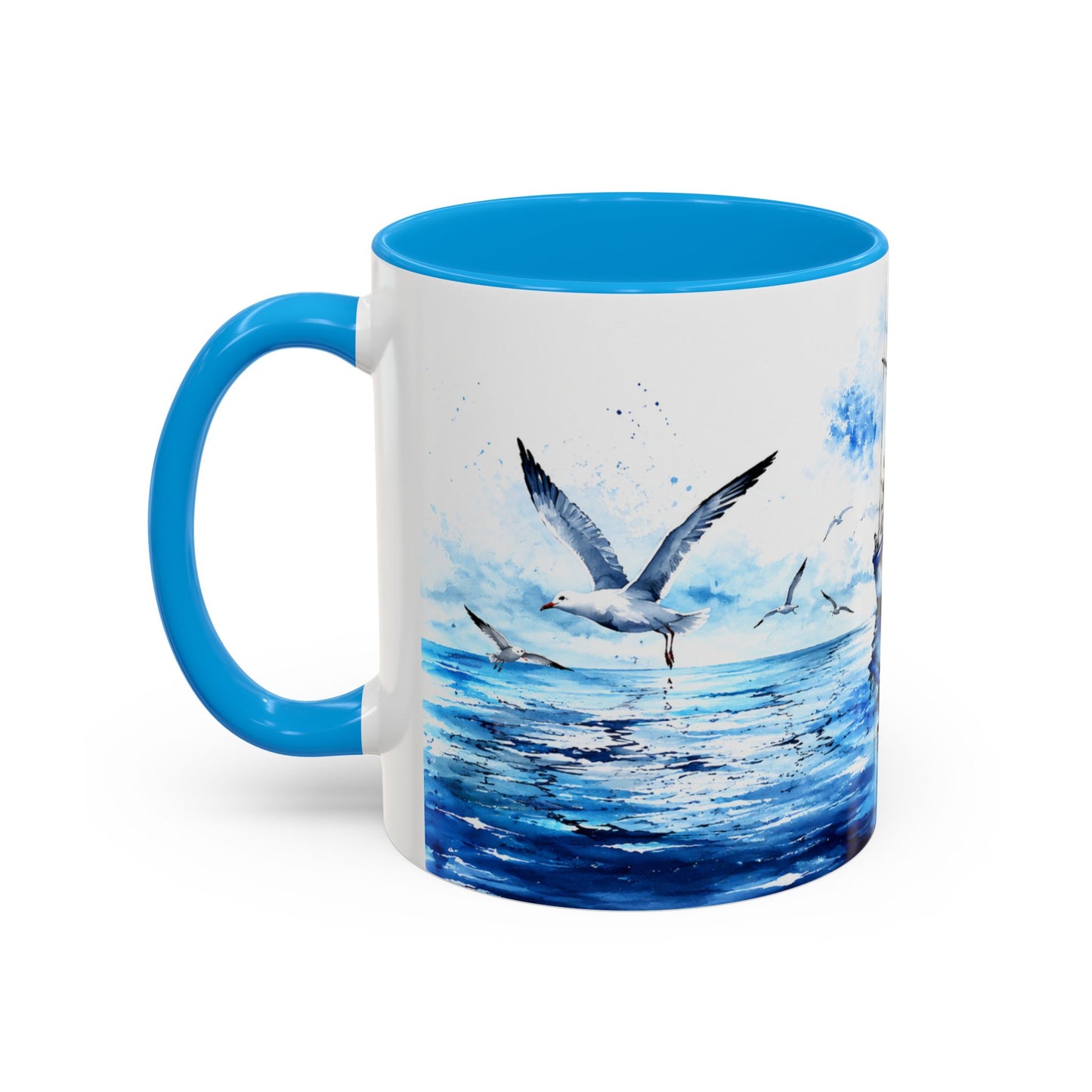 Tasse Bateau Marin – Mug Océan Aquarelle avec Mouettes – Cadeau Mer Pêche Homme Femme 325ml