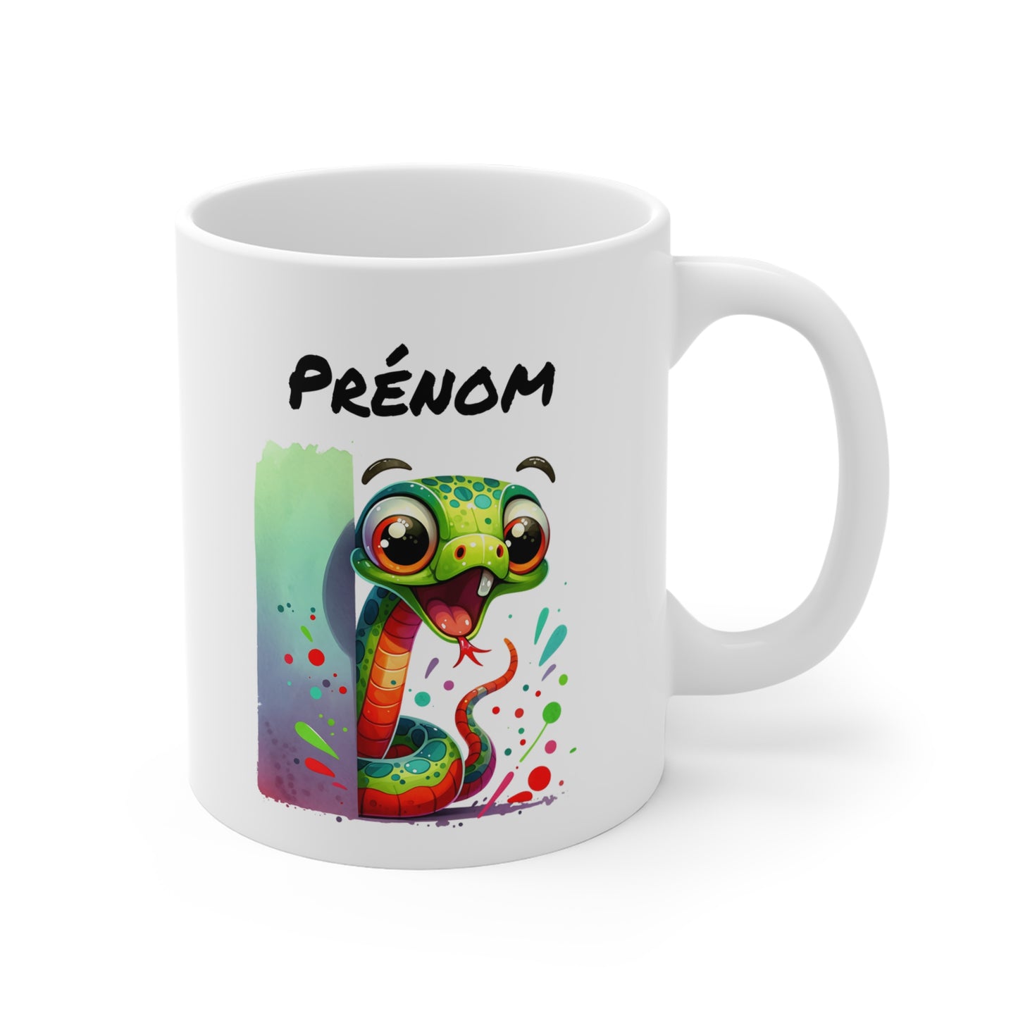 Tasse Personnalisable Serpent Mignon – Mug Prénom Illustration Colorée Jungle – Cadeau Animal Rigolo 325ml