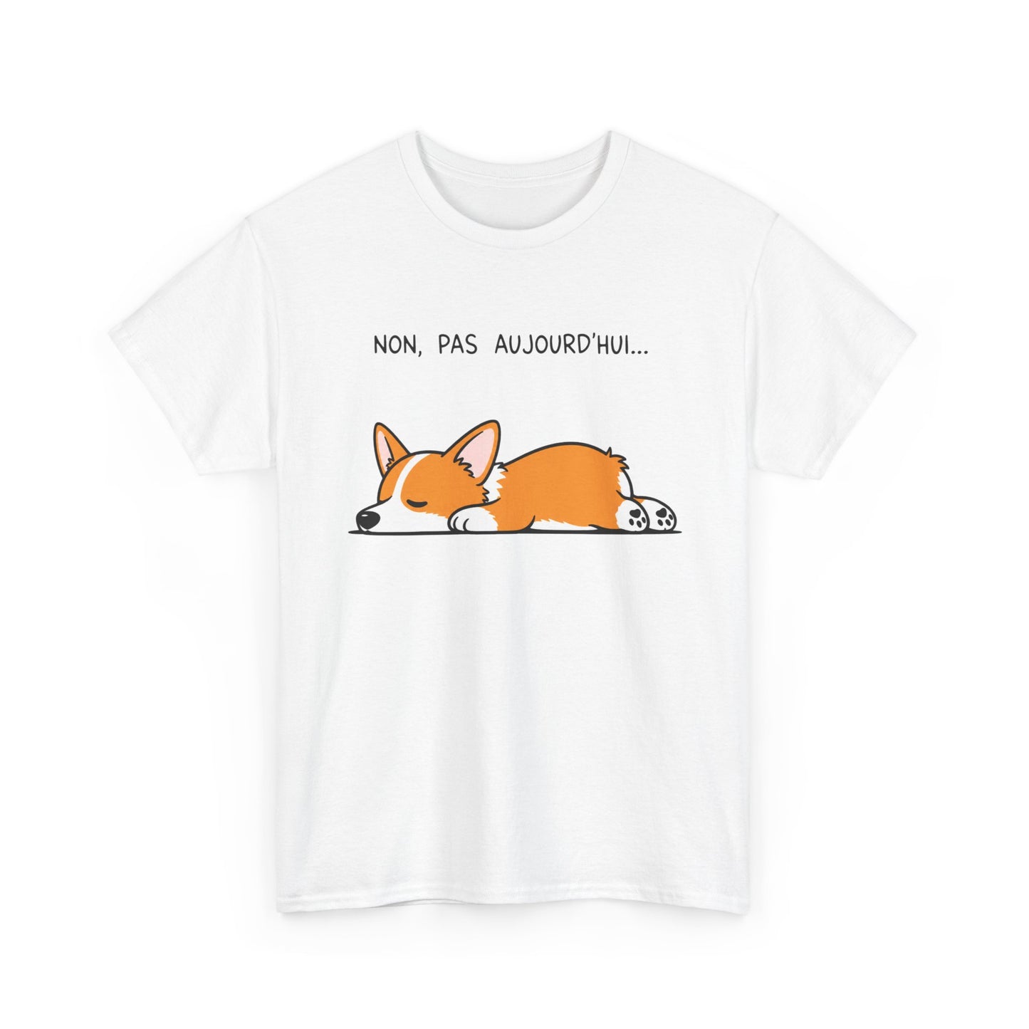 Tee-Shirt Non, Pas Aujourd’hui Homme et Femme – Corgi Endormi Humour Flemme Fatigue Cadeau Drôle