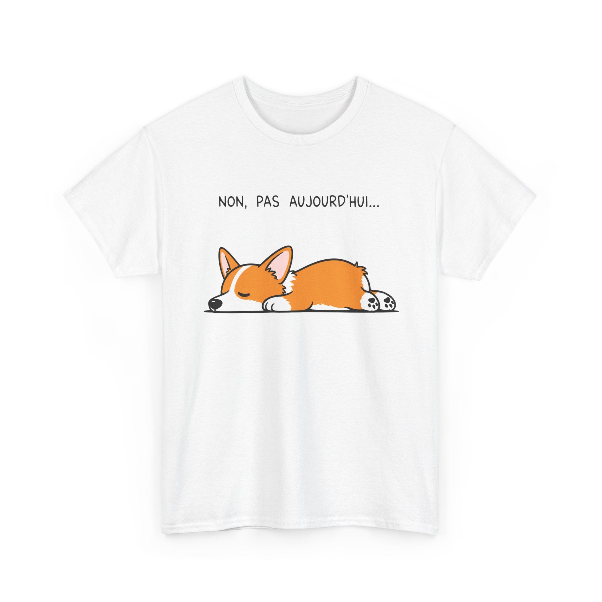 Tee-Shirt Non, Pas Aujourd’hui Homme et Femme – Corgi Endormi Humour Flemme Fatigue Cadeau Drôle