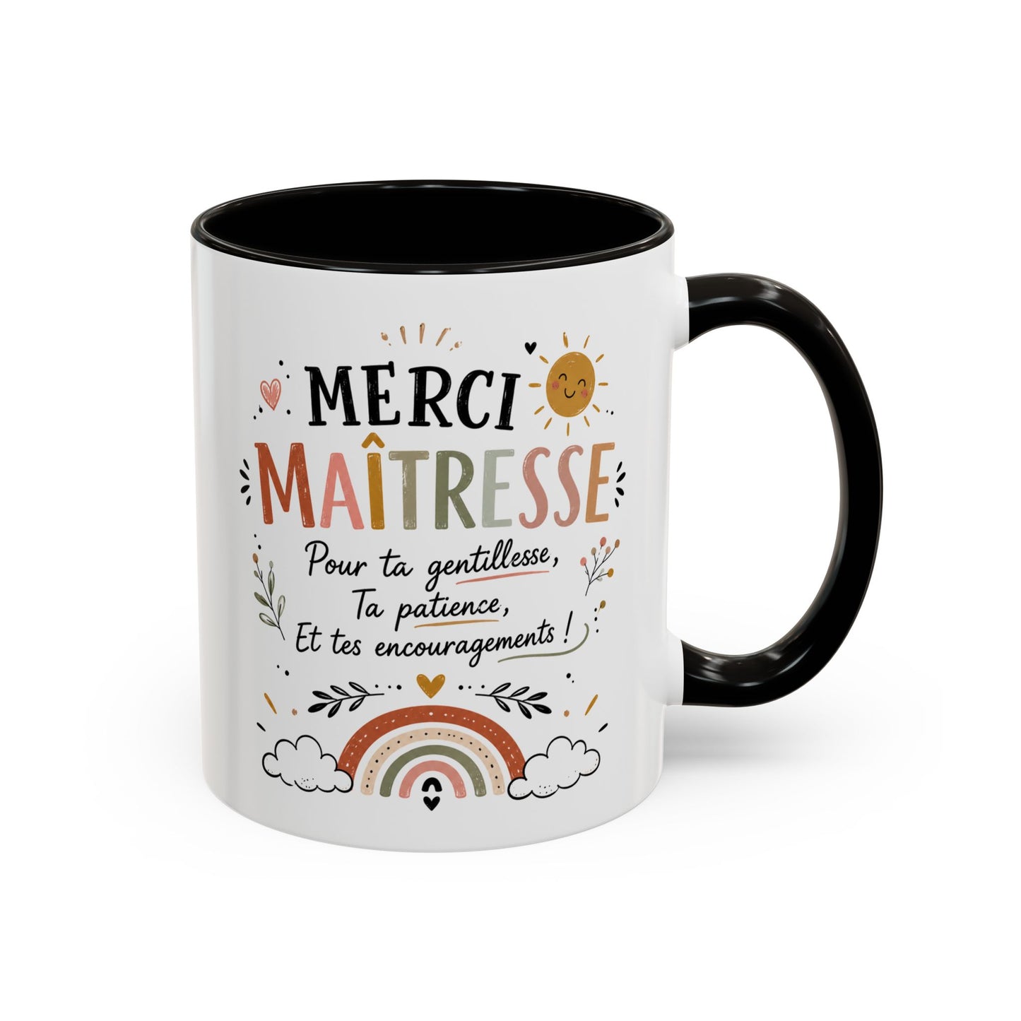 Tasse Merci Maîtresse – Mug Bohème Arc-en-Ciel – Cadeau Maîtresse École Femme 325ml