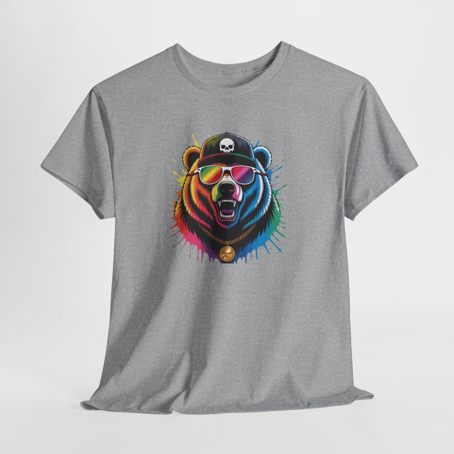 T-Shirt Ours Stylé Lunettes Colorées – Tee Shirt Bear Streetwear – Cadeau Original Hip Hop Noir Blanc Gris