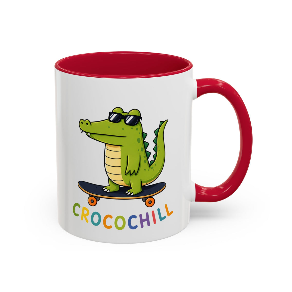Mug Crocochill – Crocodile sur Skateboard – Tasse Humour Crocodile – Cadeau Original Homme Femme Noir Bleu Rouge