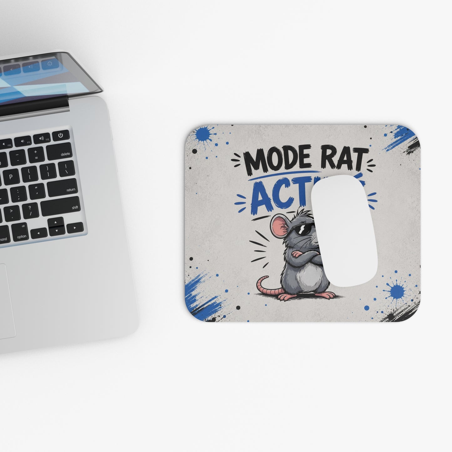 Tapis de Souris 22x18cm Rat Humour Mode Rat Activé Cadeau Homme Femme Bureau Gaming Animal Drôle