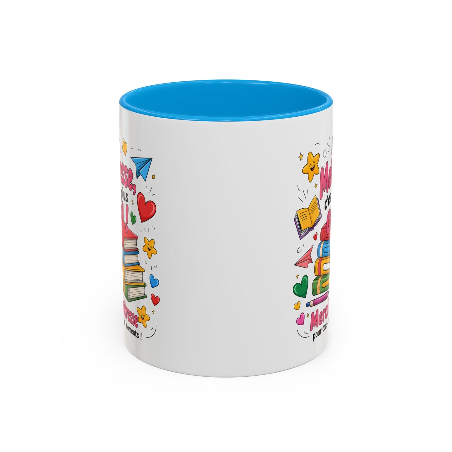 Tasse Merci Maîtresse – Mug Cadeau Fin d’Année École Primaire – Remerciement Enseignante 325ml Noir Bleu Rouge