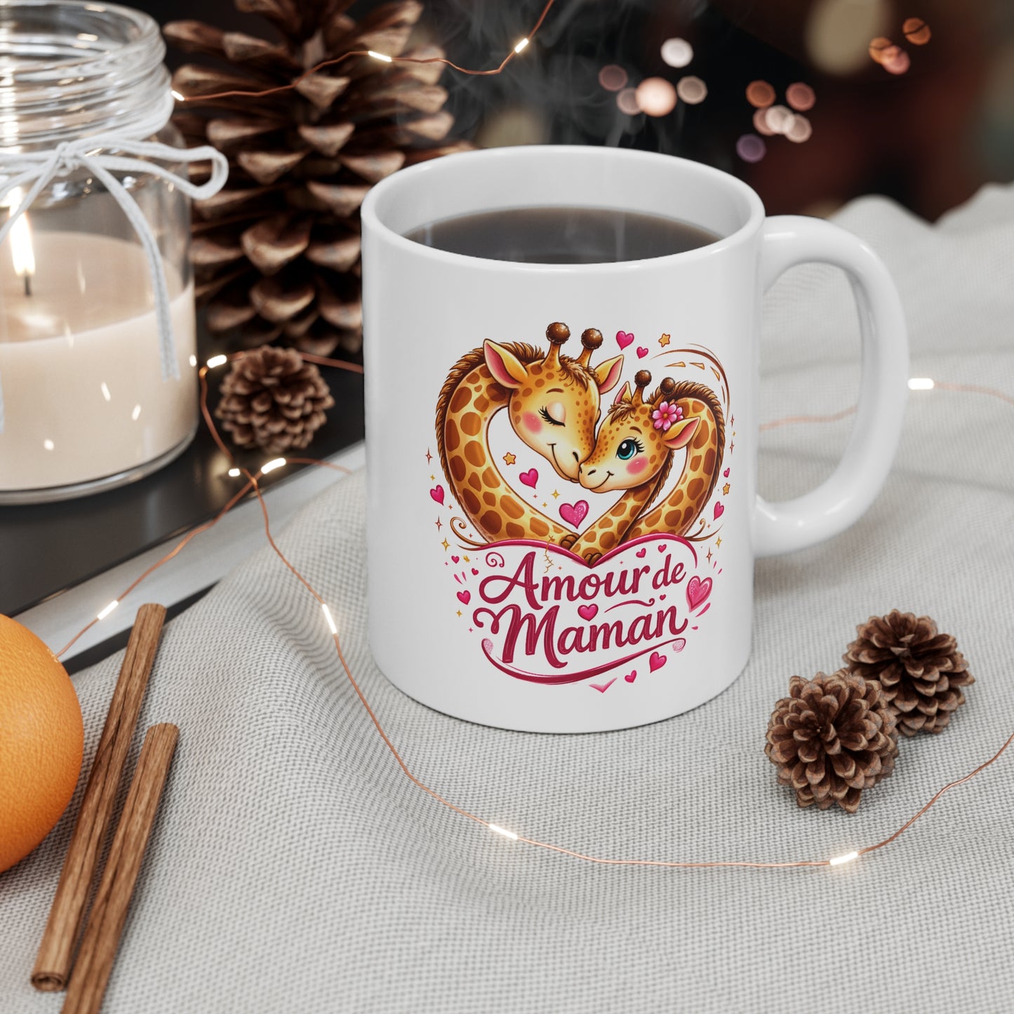 Mug Amour de Maman – Tasse Girafes Mignonnes en Forme de Cœur – Cadeau Fête des Mères Anniversaire