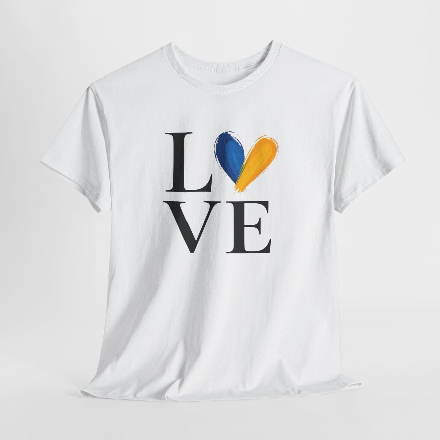 T-Shirt Love Bleu Jaune Cœur – Tee Shirt Amour Design Coloré Moderne – Cadeau Homme Femme