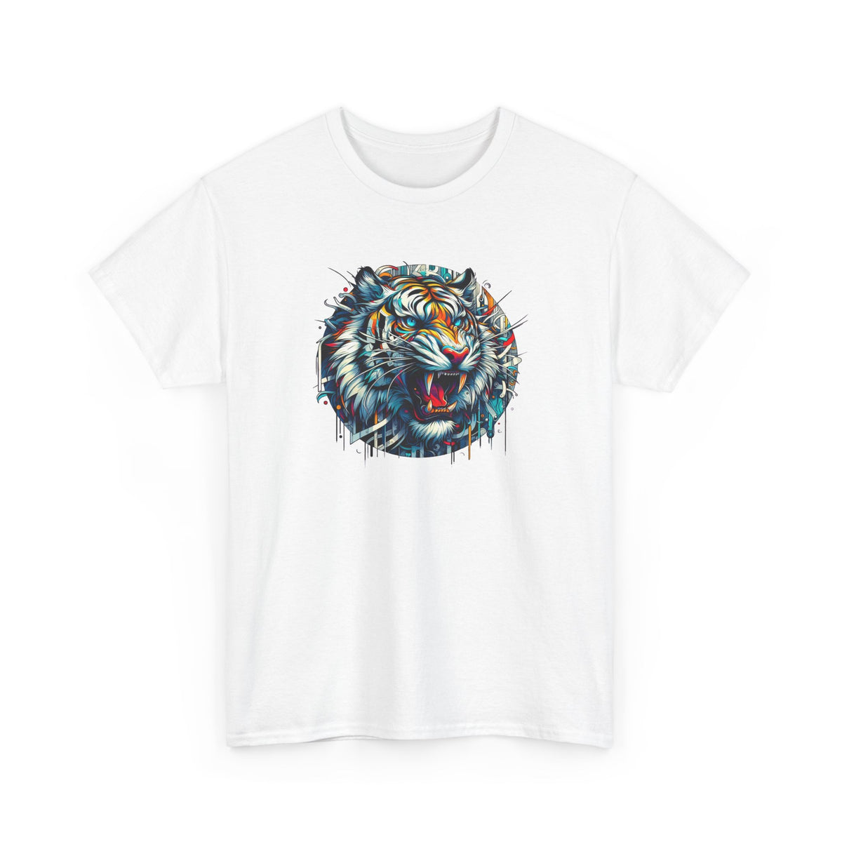 Tee Shirt Tigre Blanc Homme Femme – T-Shirt Tête de Tigre Colorée – Félin Sauvage Style Graphique – Idée Cadeau Originale