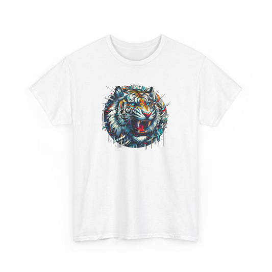 Tee Shirt Tigre Blanc Homme Femme – T-Shirt Tête de Tigre Colorée – Félin Sauvage Style Graphique – Idée Cadeau Originale