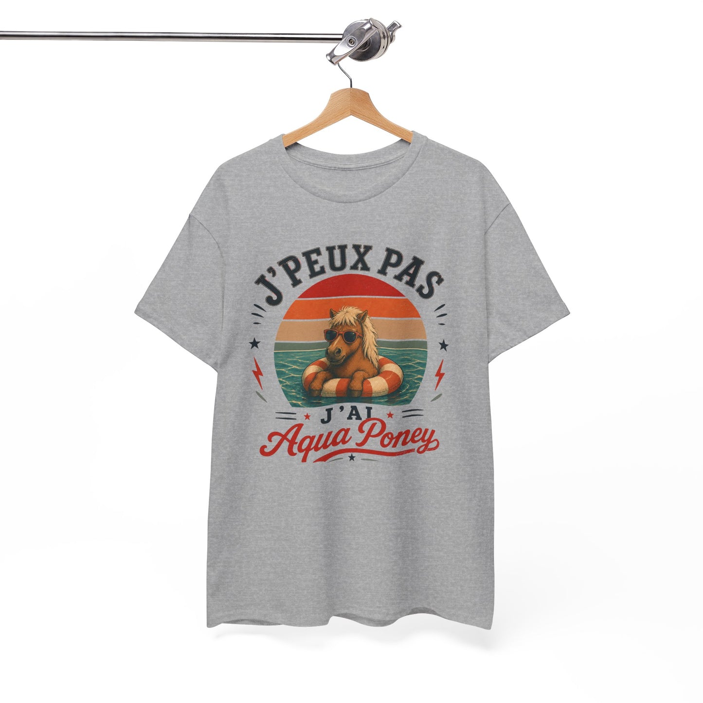 T-Shirt J’Peux Pas J’Ai Aqua Poney – Tee Shirt Humour Poney Vintage – Cadeau Équitation Piscine Vacances Été Homme Femme