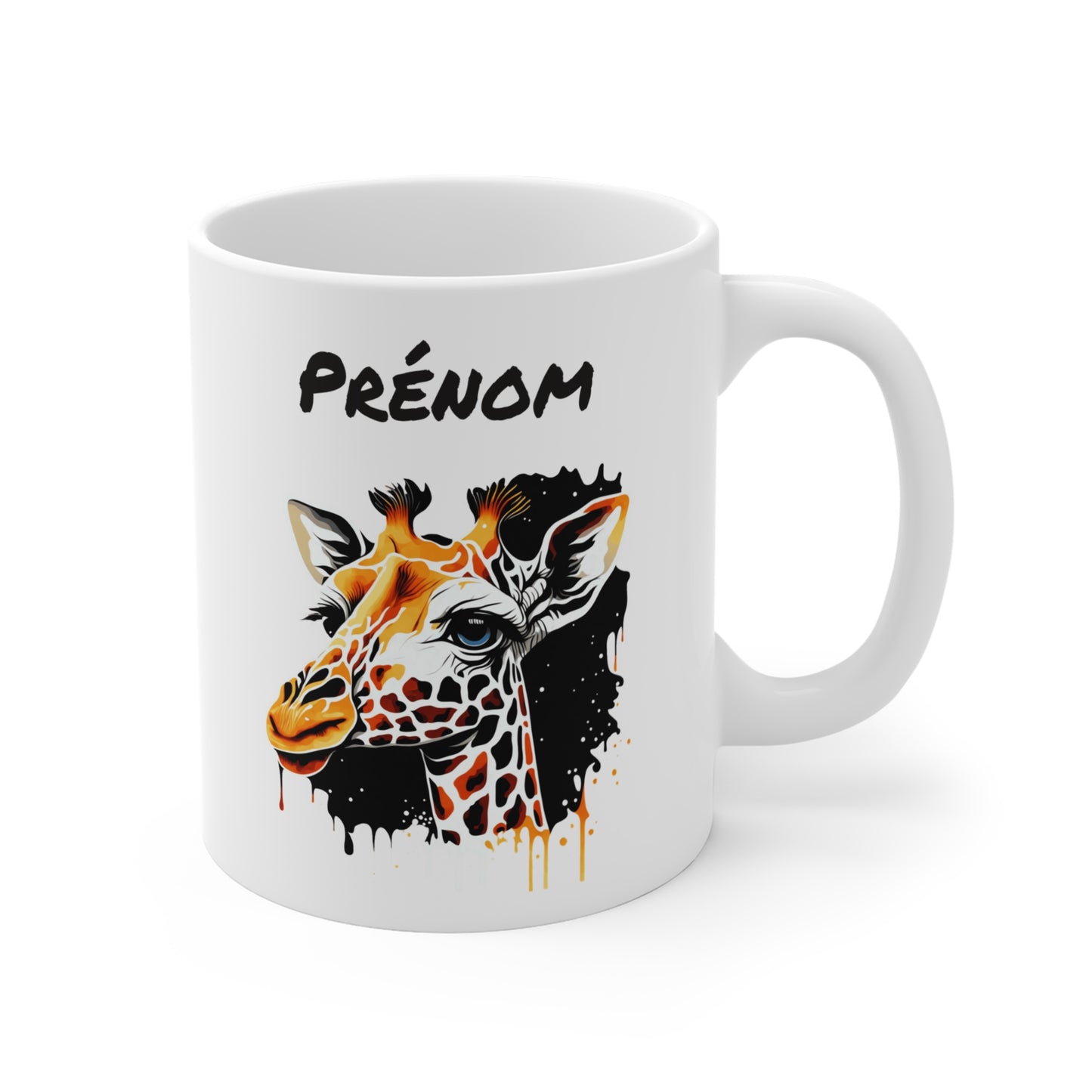 Mug Personnalisé Girafe Artistique 325ml – Tasse Céramique Prénom Animal Sauvage Design Moderne – Cadeau Original