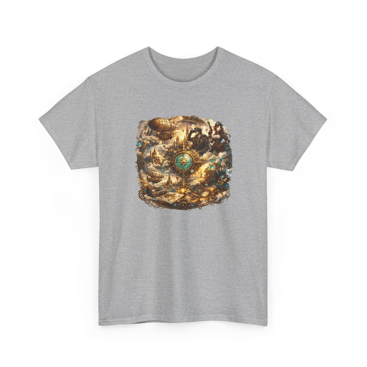 T-Shirt Steampunk Vintage – Tee Shirt Univers Rétro Futuriste Dirigeable Explorateur – Cadeau Geek Fantasy