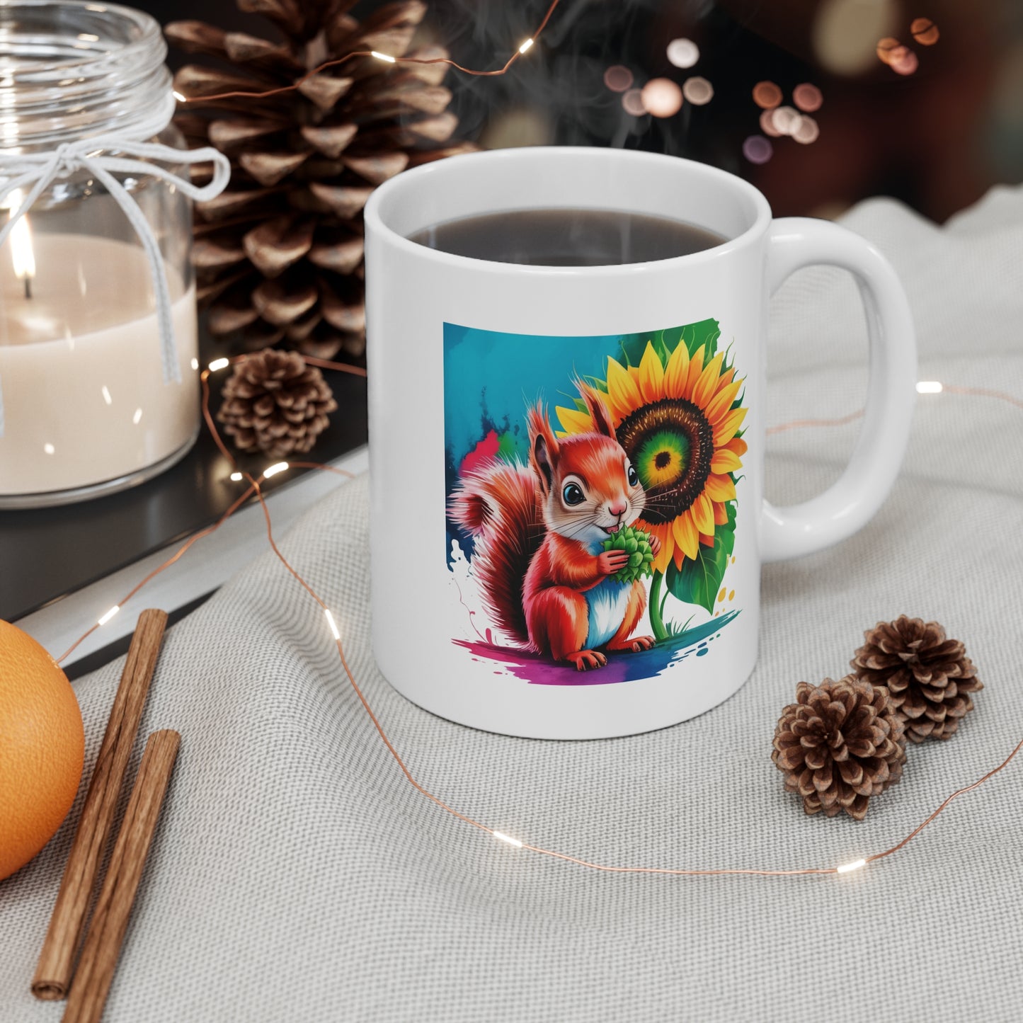 Tasse Écureuil Mignon avec Tournesol – Mug Animal Kawaii Nature et Fleurs – Design Coloré et Ensoleillé – Cadeau Original 325ml