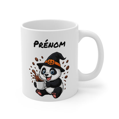 Tasse Personnalisable Panda Sorcier Café – Mug Prénom Halloween Mignon 325ml – Cadeau Original