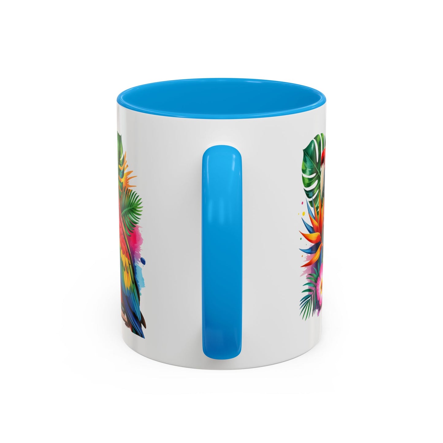 Mug Perroquet Ara Rouge – Tasse Tropicale avec Feuilles Exotiques et Fleurs – Cadeau Nature 325ml