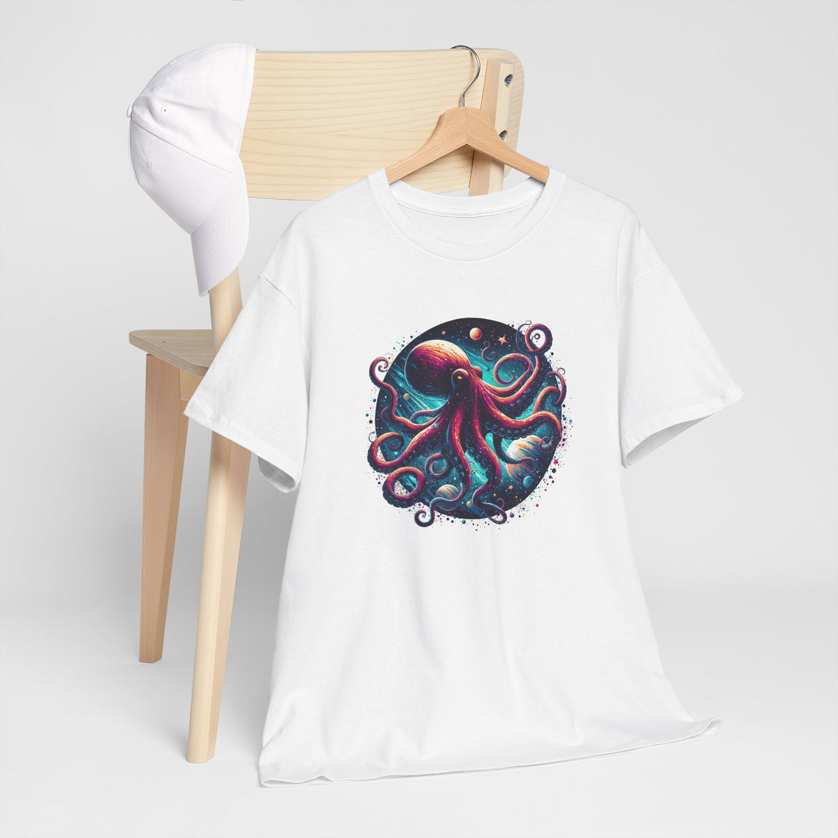 Tee Shirt Pieuvre Cosmique Homme Femme – T-Shirt Poulpe Espace Galaxie Planètes – Animal Marin Fantasy Coloré