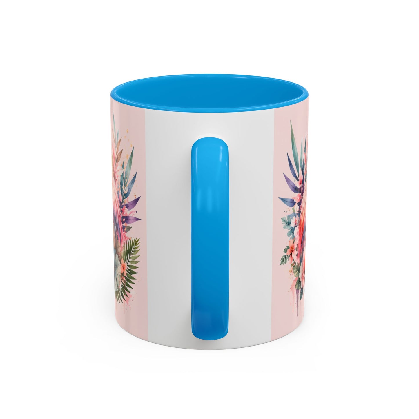 Tasse Flamant Rose Tropical – Mug Floral Aquarelle Rose Pastel – Cadeau Femme Nature 325ml