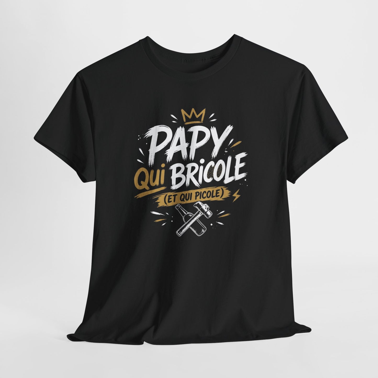 T-Shirt Papy Bricoleur Humour – Papy Qui Bricole Et Qui Picole – Cadeau Homme Bricolage Drôle