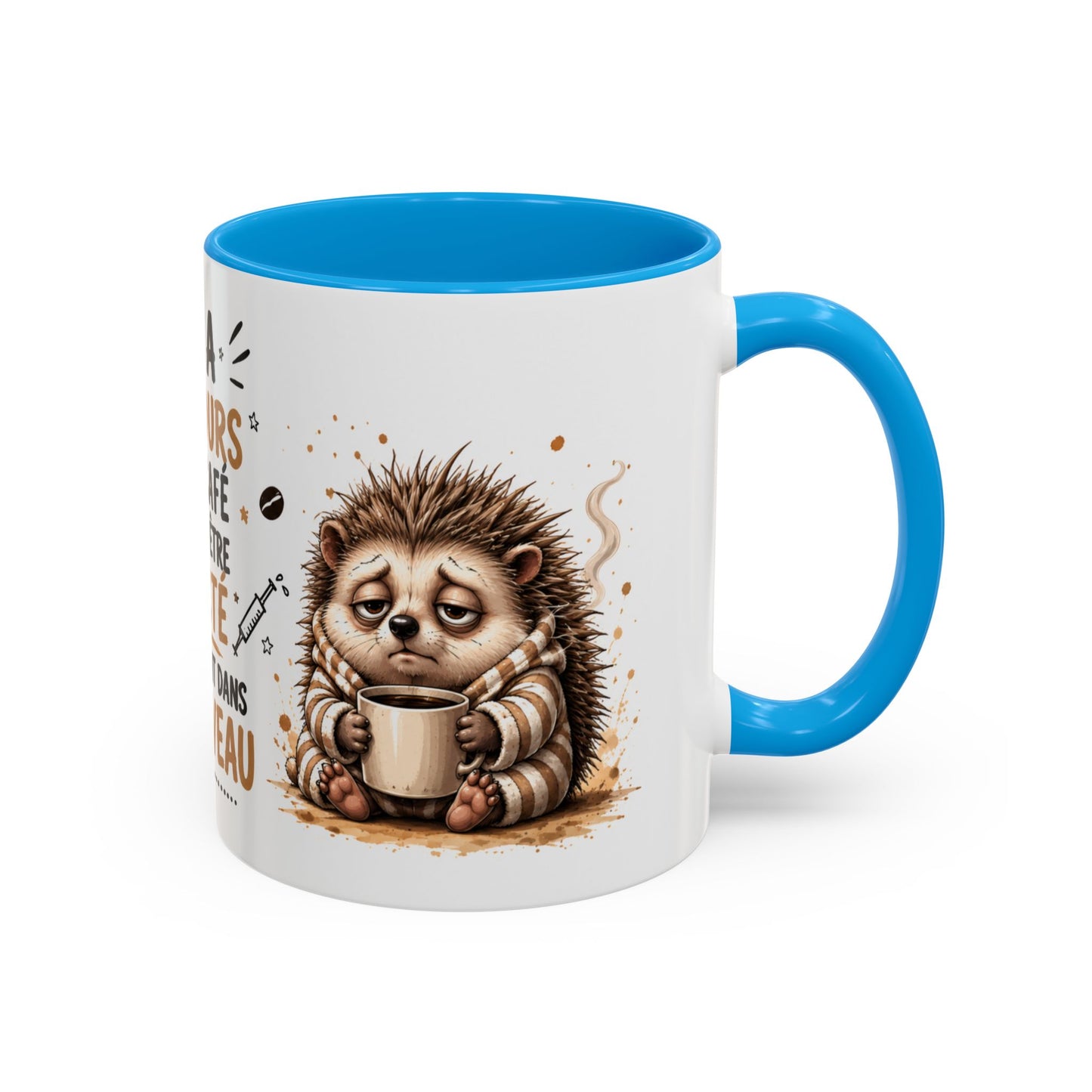 Tasse Café Injecté Dans Le Cerveau – Mug Hérisson Fatigué Humour – Cadeau Café 325ml